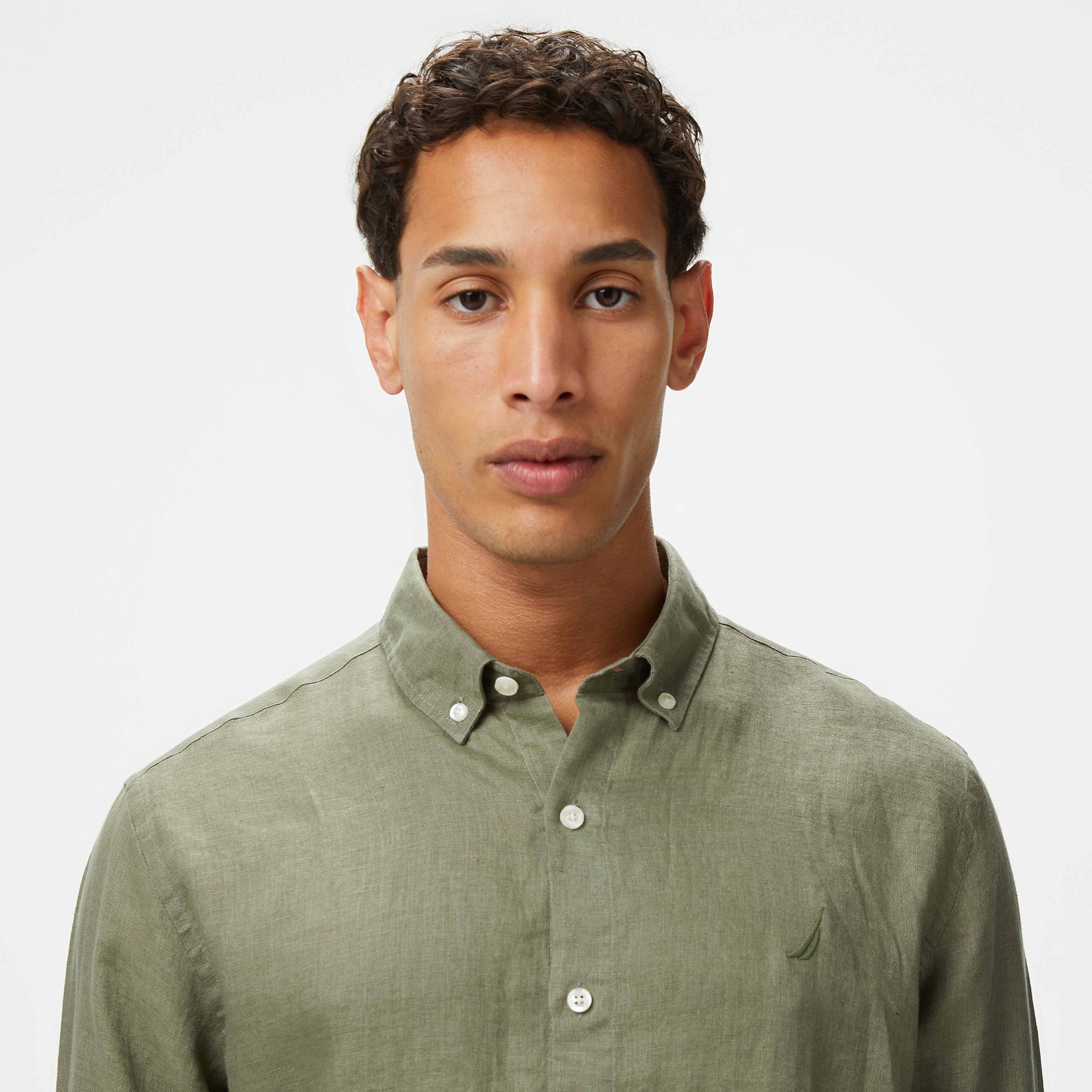 Nautica Erkek Yeşil Classic Fit Keten Gömlek