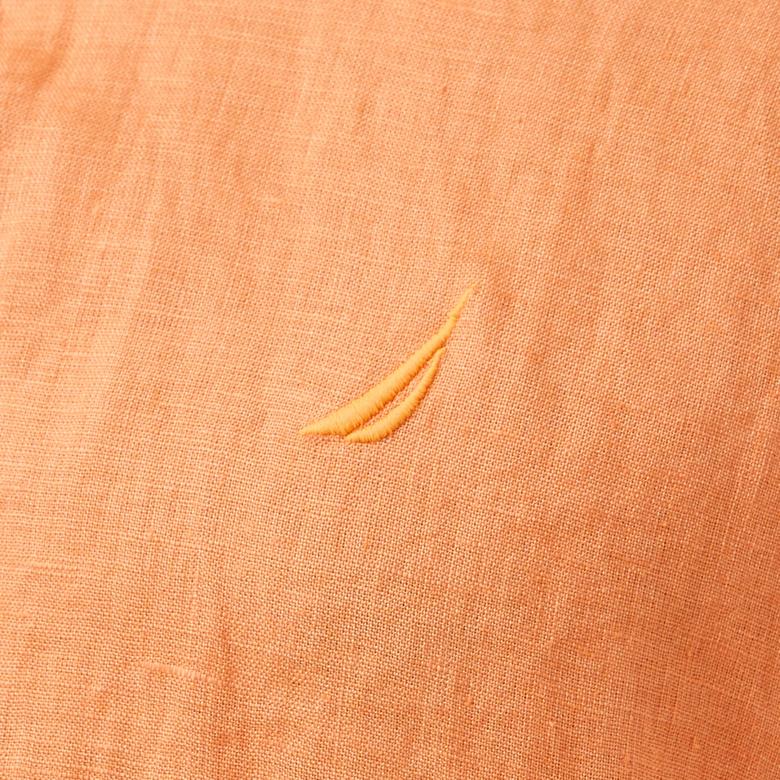 Nautica Erkek Turuncu Classic Fit Keten Gömlek