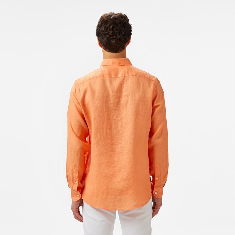 Nautica Erkek Turuncu Classic Fit Keten Gömlek