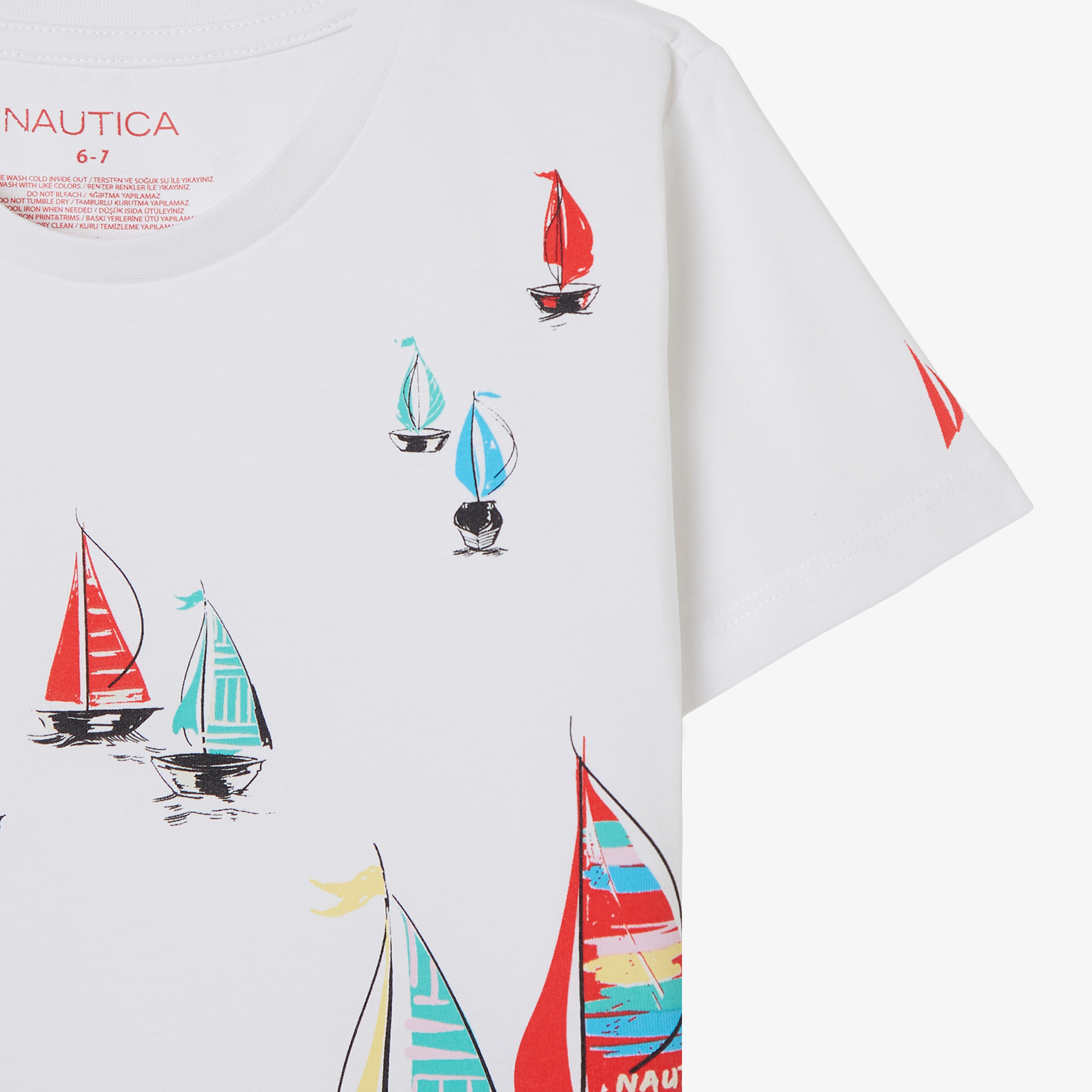 Nautica Erkek Çocuk Beyaz Regular Fit Baskılı T-Shirt