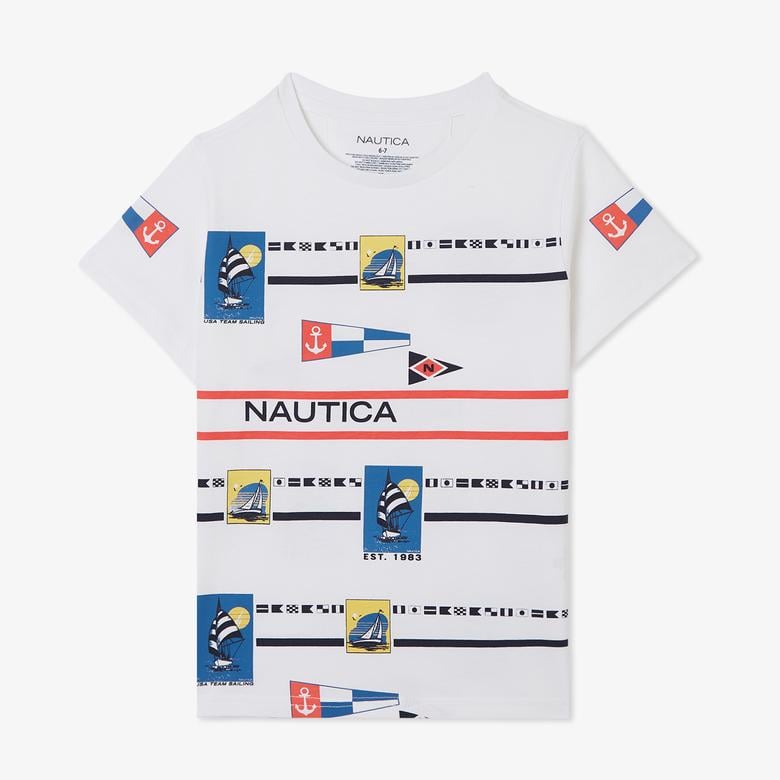 Nautica Erkek Çocuk Beyaz Regular Fit Baskılı T-Shirt