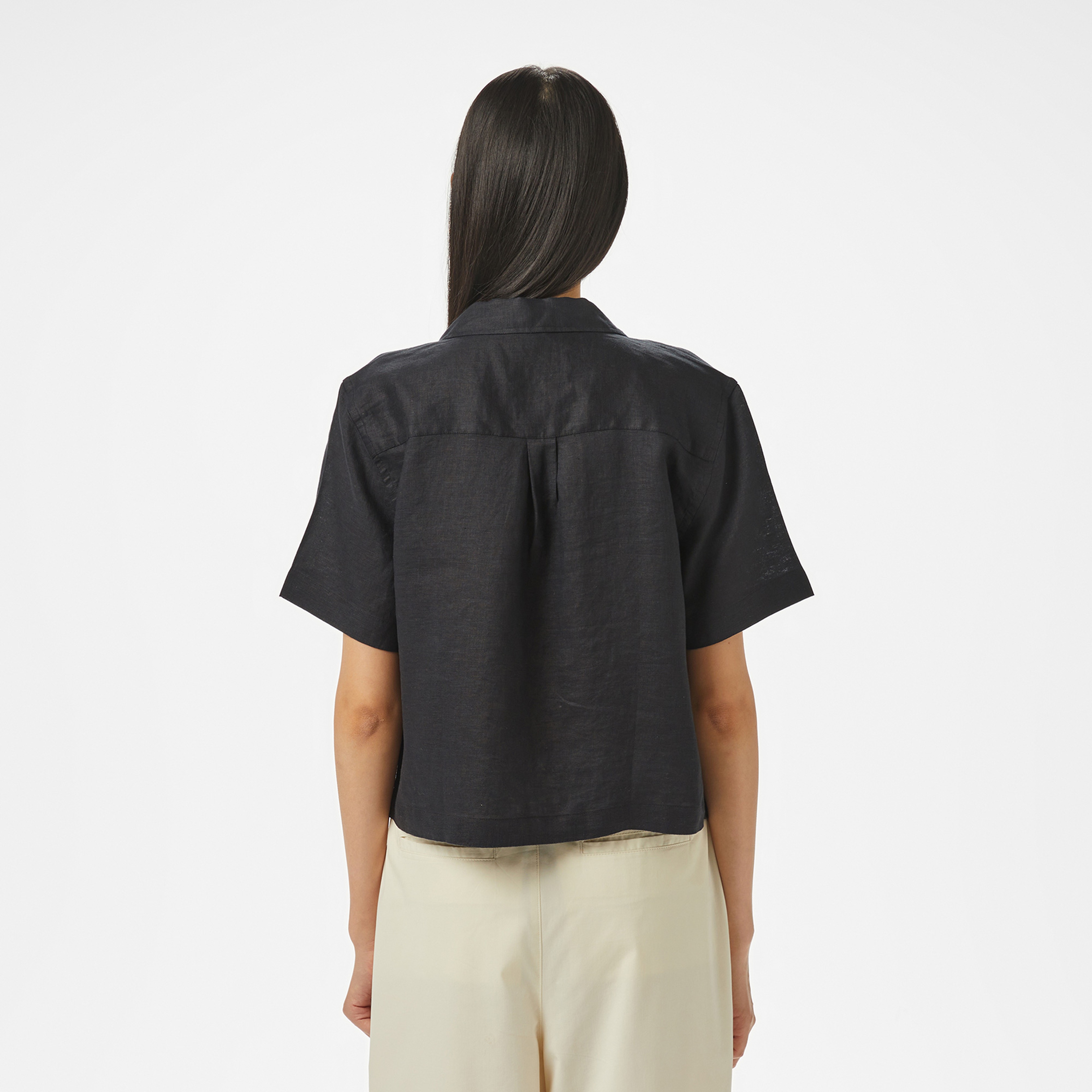 Nautica Kadın Siyah Regular Fit Keten Gömlek