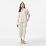 Nautica Kadın Pembe Regular Fit Keten Çizgili Gömlek