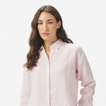 Nautica Kadın Pembe Regular Fit Keten Çizgili Gömlek