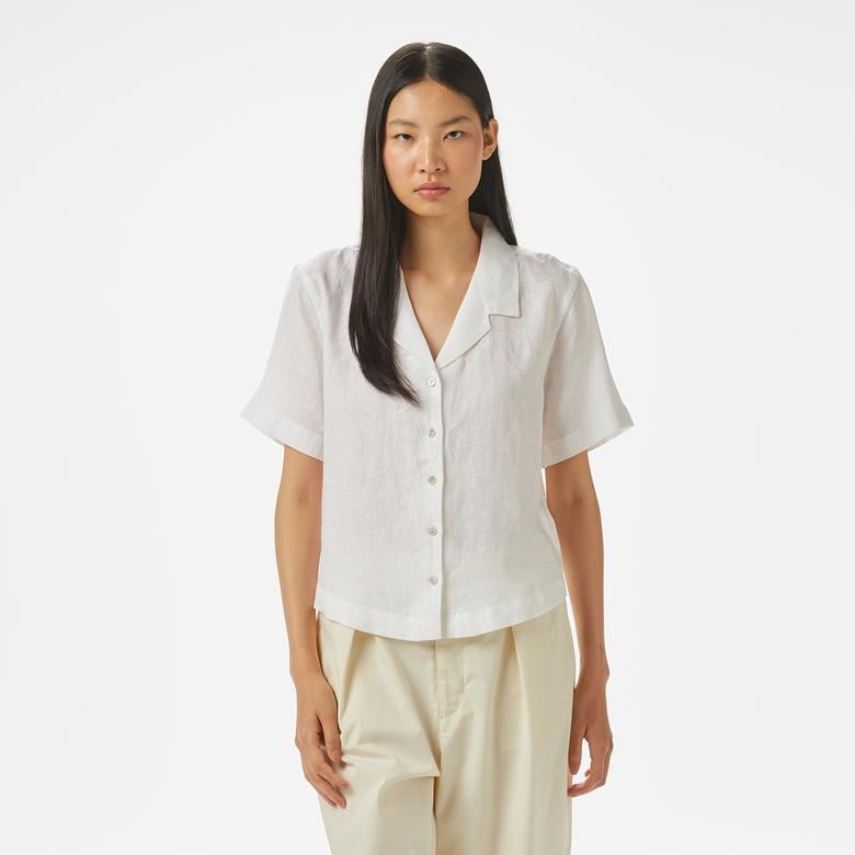 Nautica Kadın Beyaz Regular Fit Keten Gömlek