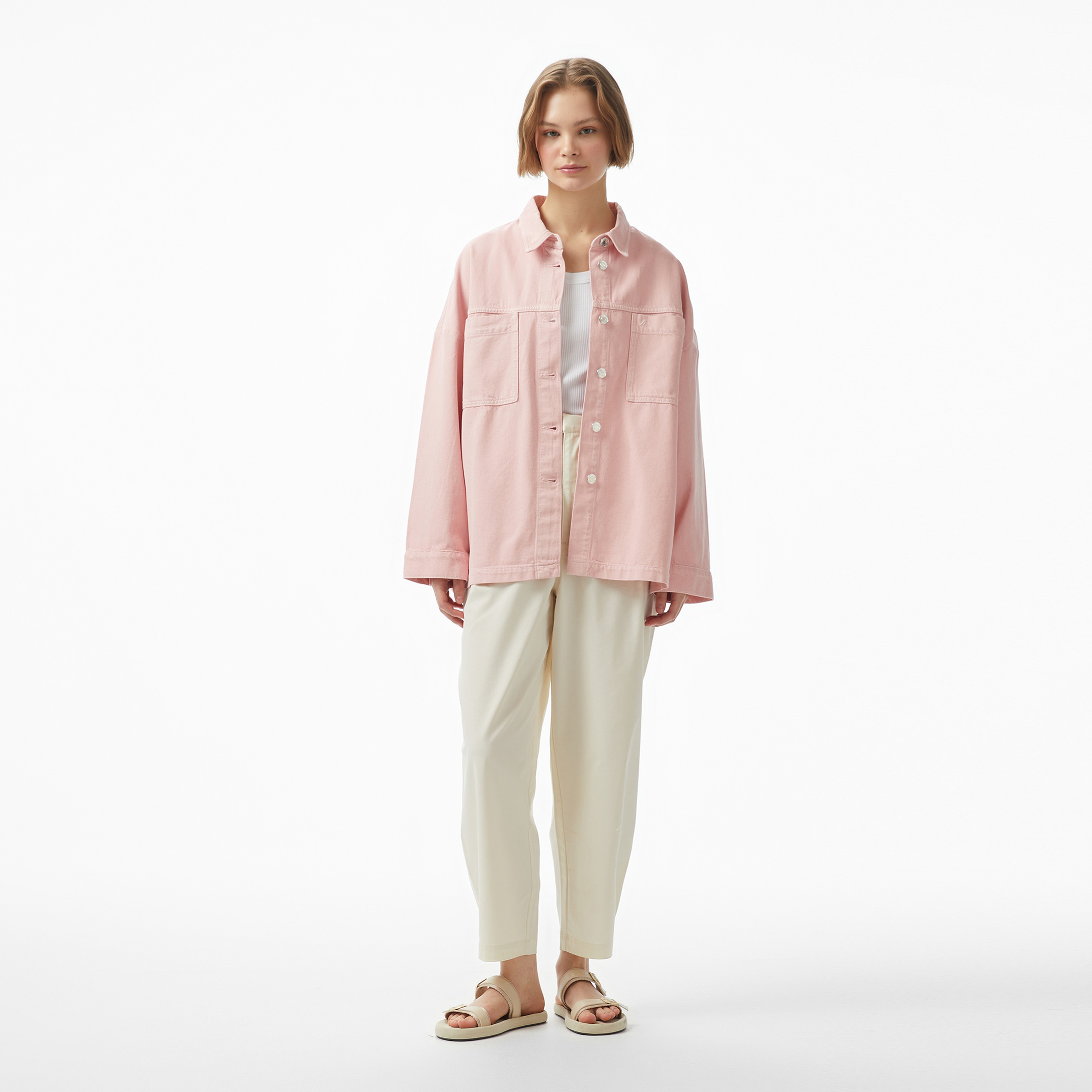 Nautica Kadın Pembe Oversize Fit Gömlek