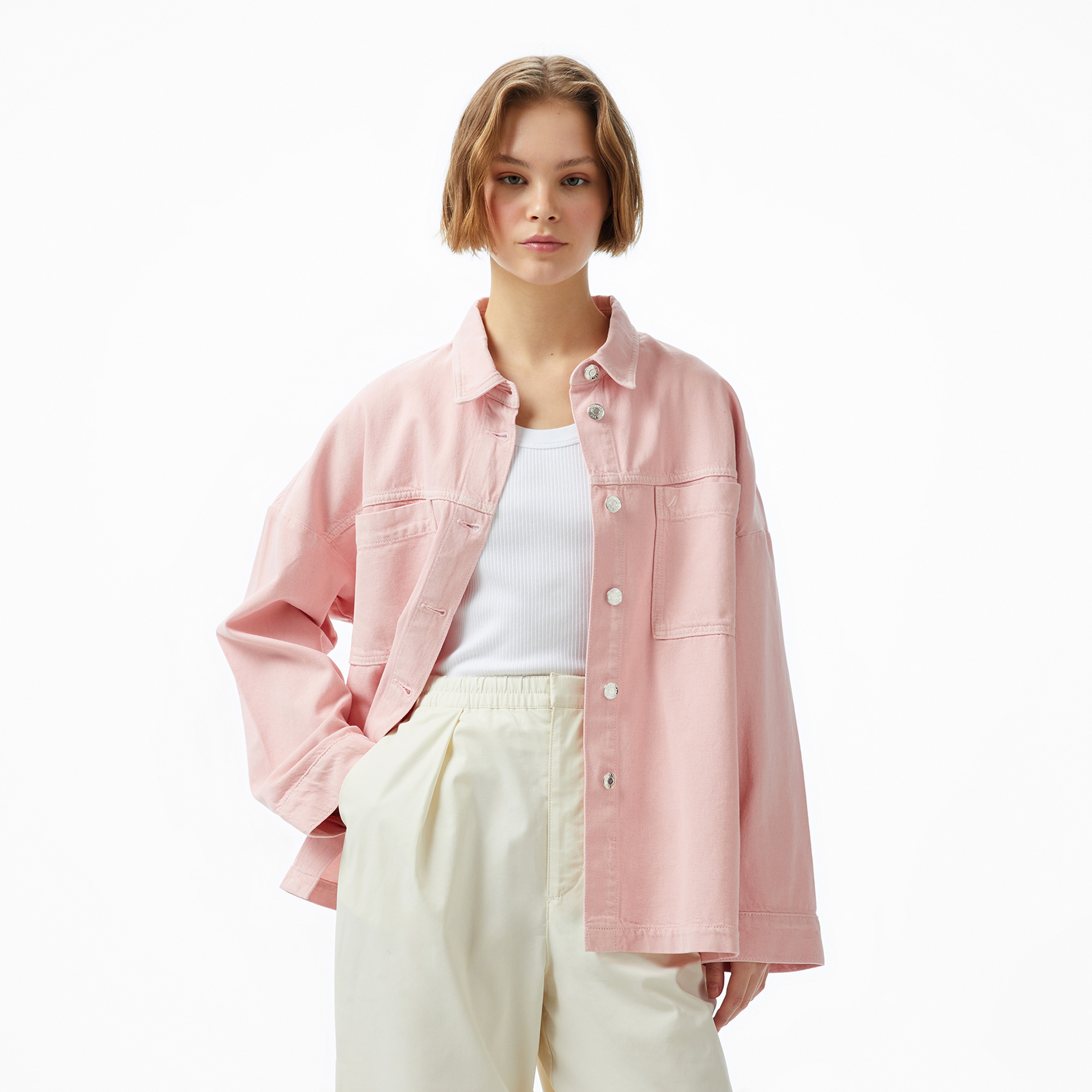 Nautica Kadın Pembe Oversize Fit Gömlek