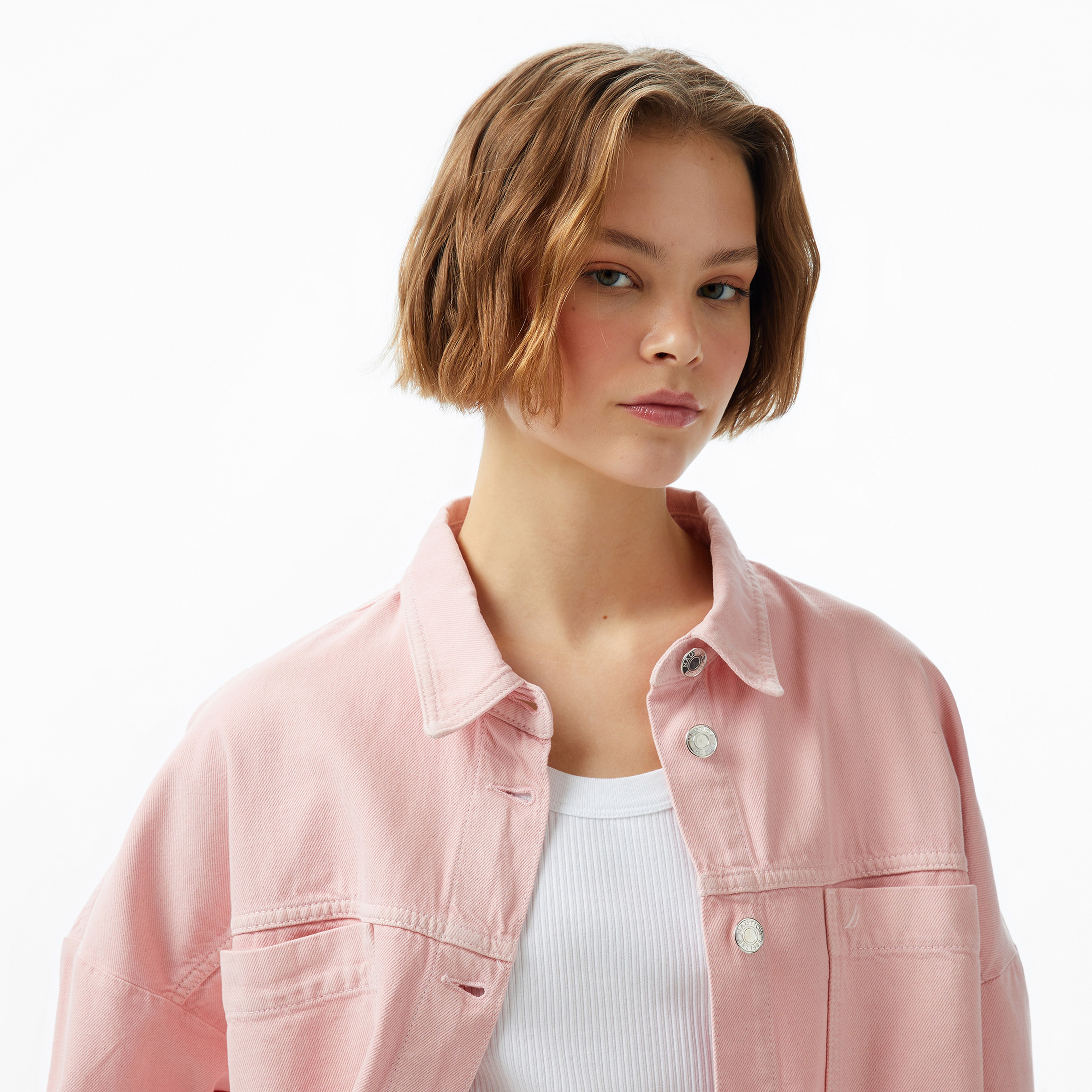 Nautica Kadın Pembe Oversize Fit Gömlek