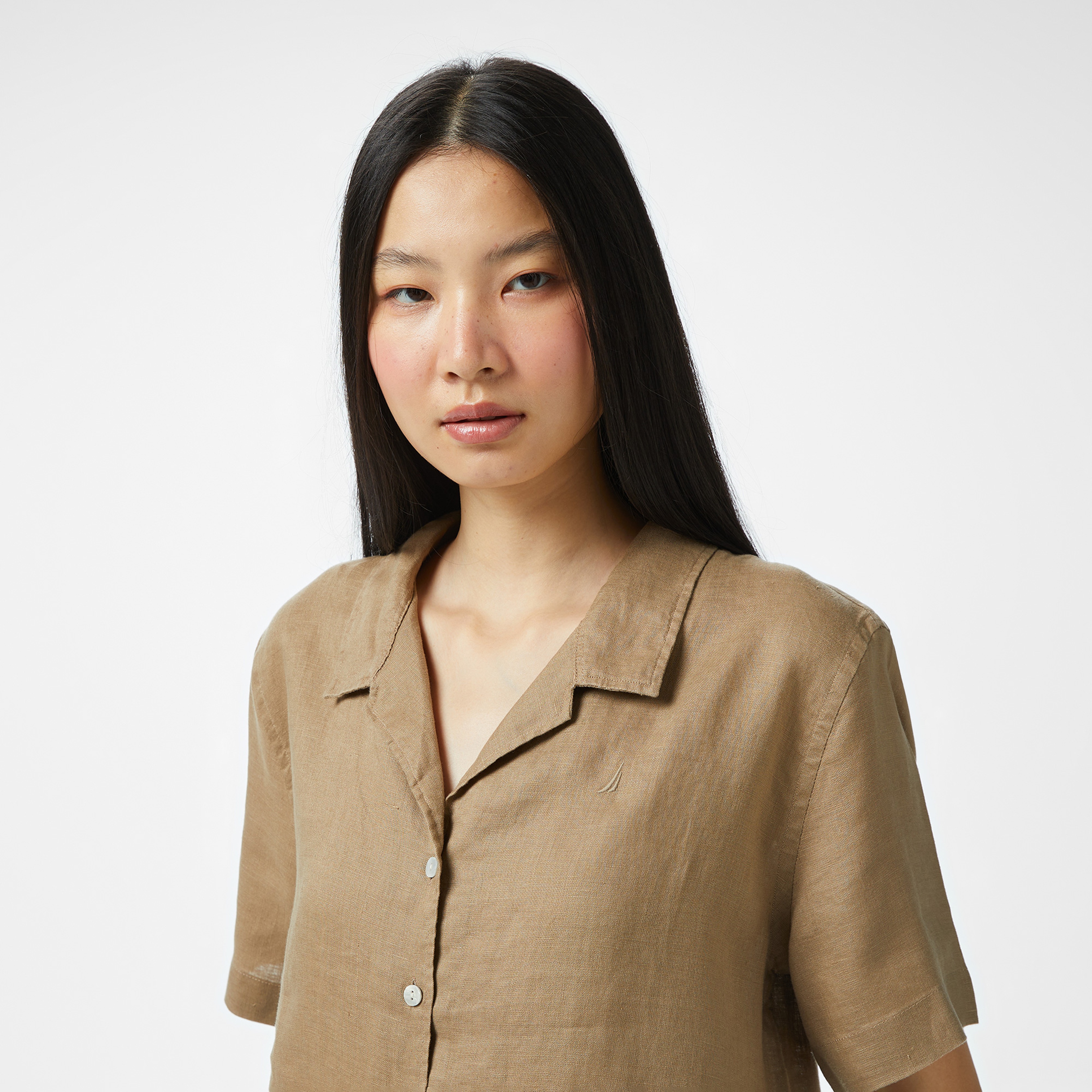 Nautica Kadın Kahverengi Regular Fit Keten Gömlek