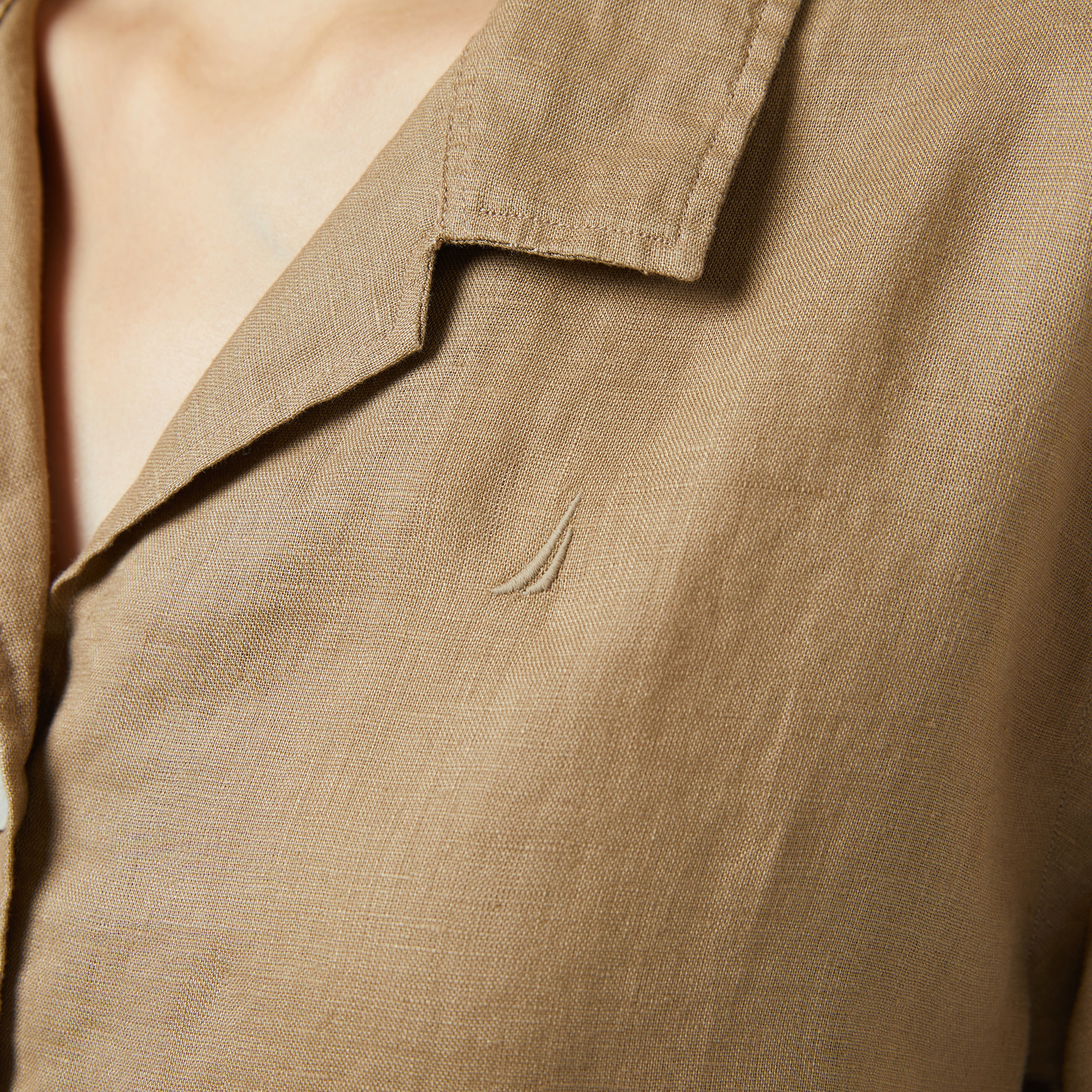 Nautica Kadın Kahverengi Regular Fit Keten Gömlek