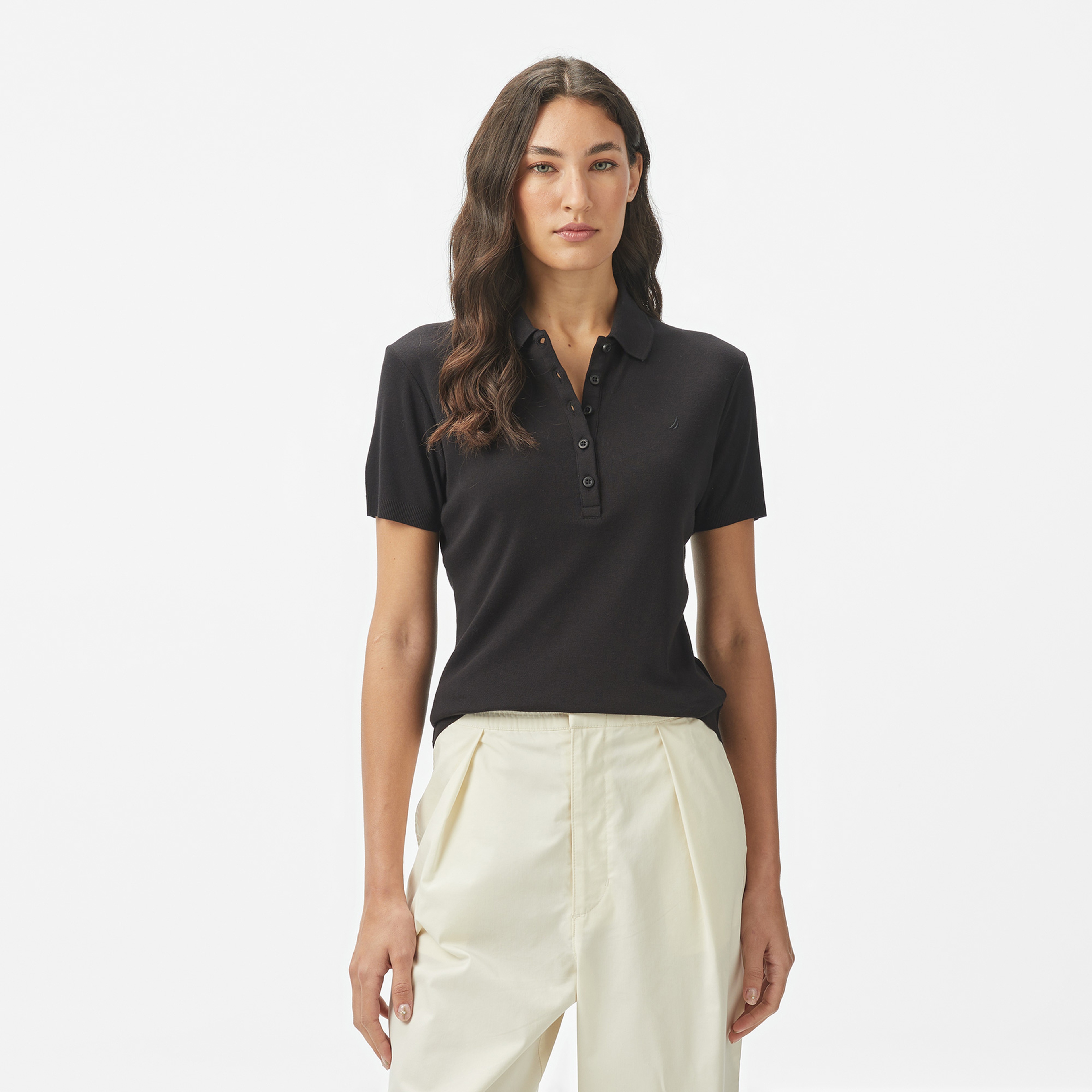 Nautica Kadın Siyah Regular Fit Polo Yaka T-Shirt