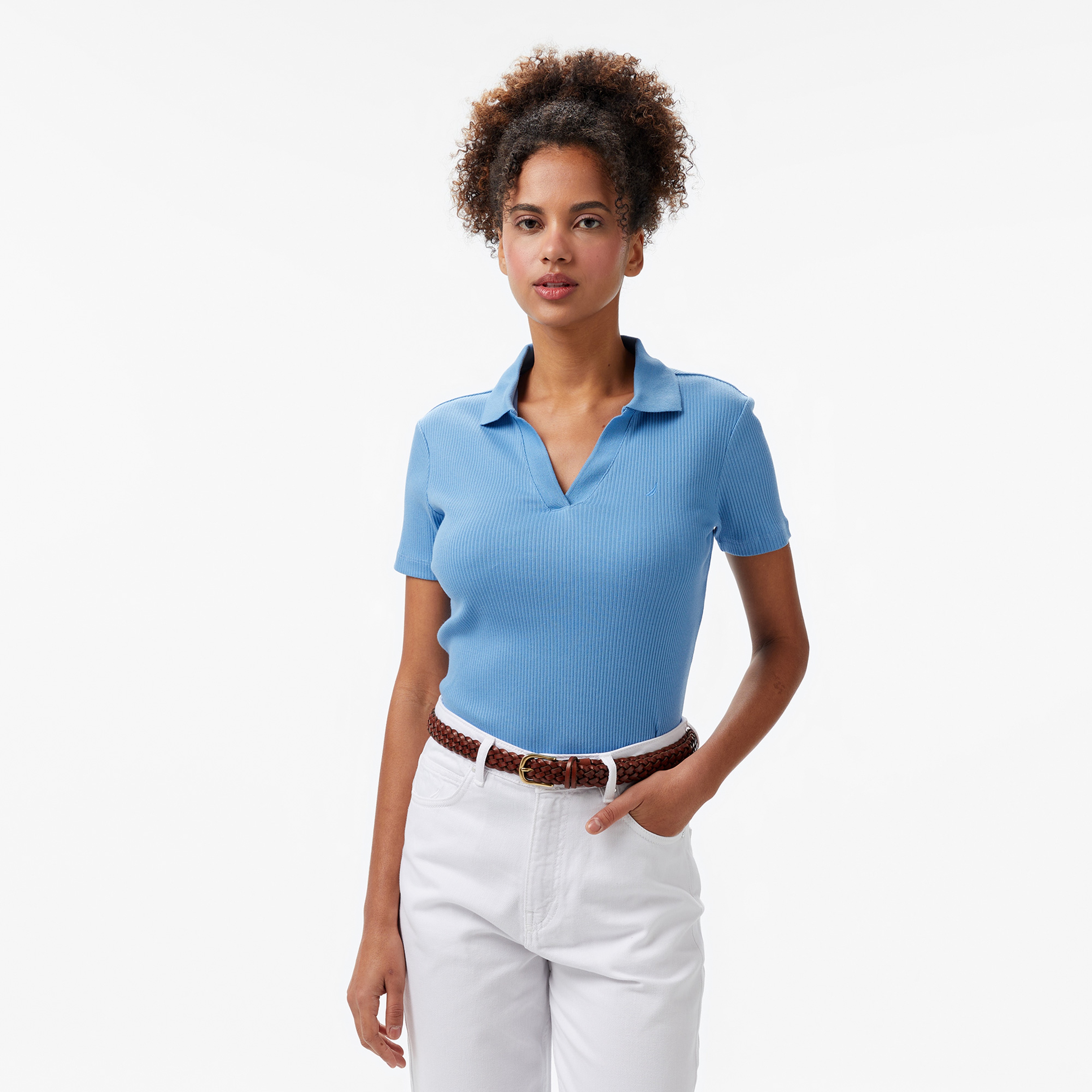 Nautica Kadın Mavi Slim Fit Polo Yaka T-Shirt