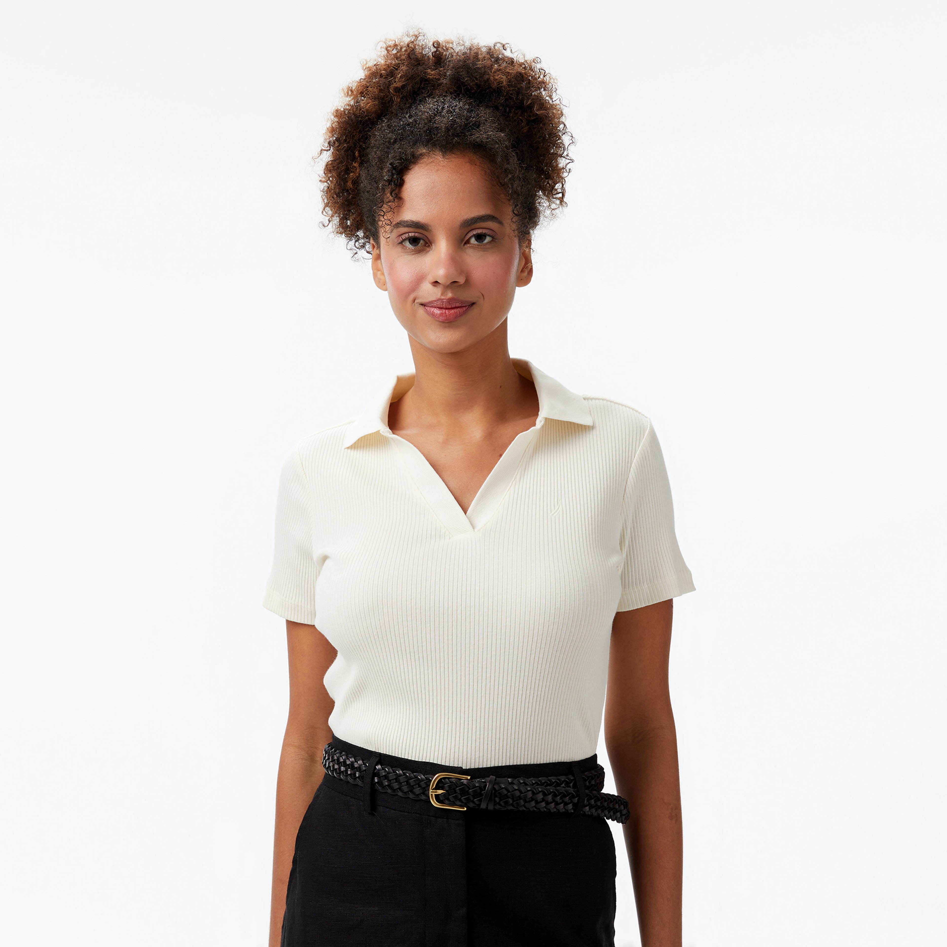 Nautica Kadın Krem Slim Fit Polo Yaka T-Shirt