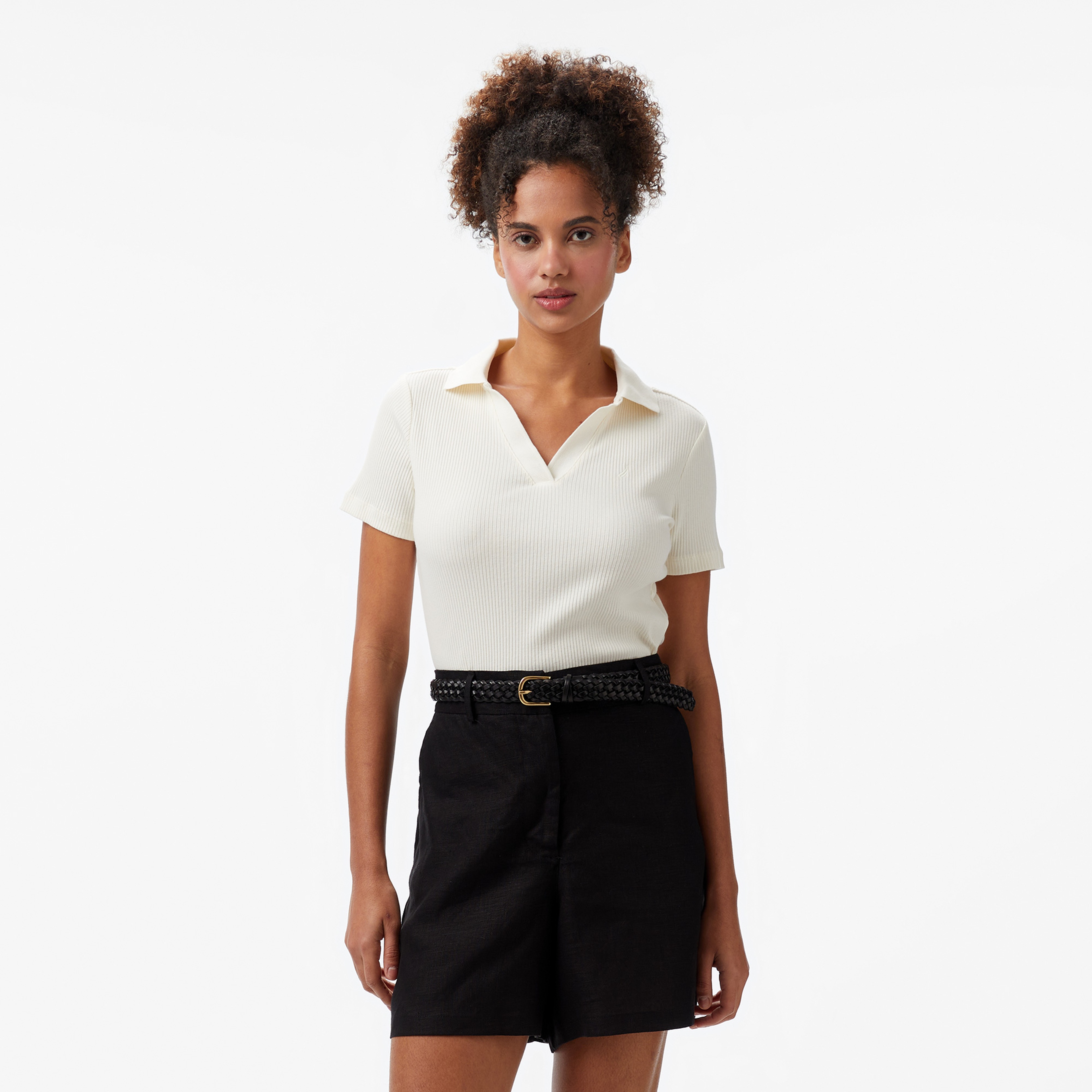 Nautica Kadın Krem Slim Fit Polo Yaka T-Shirt