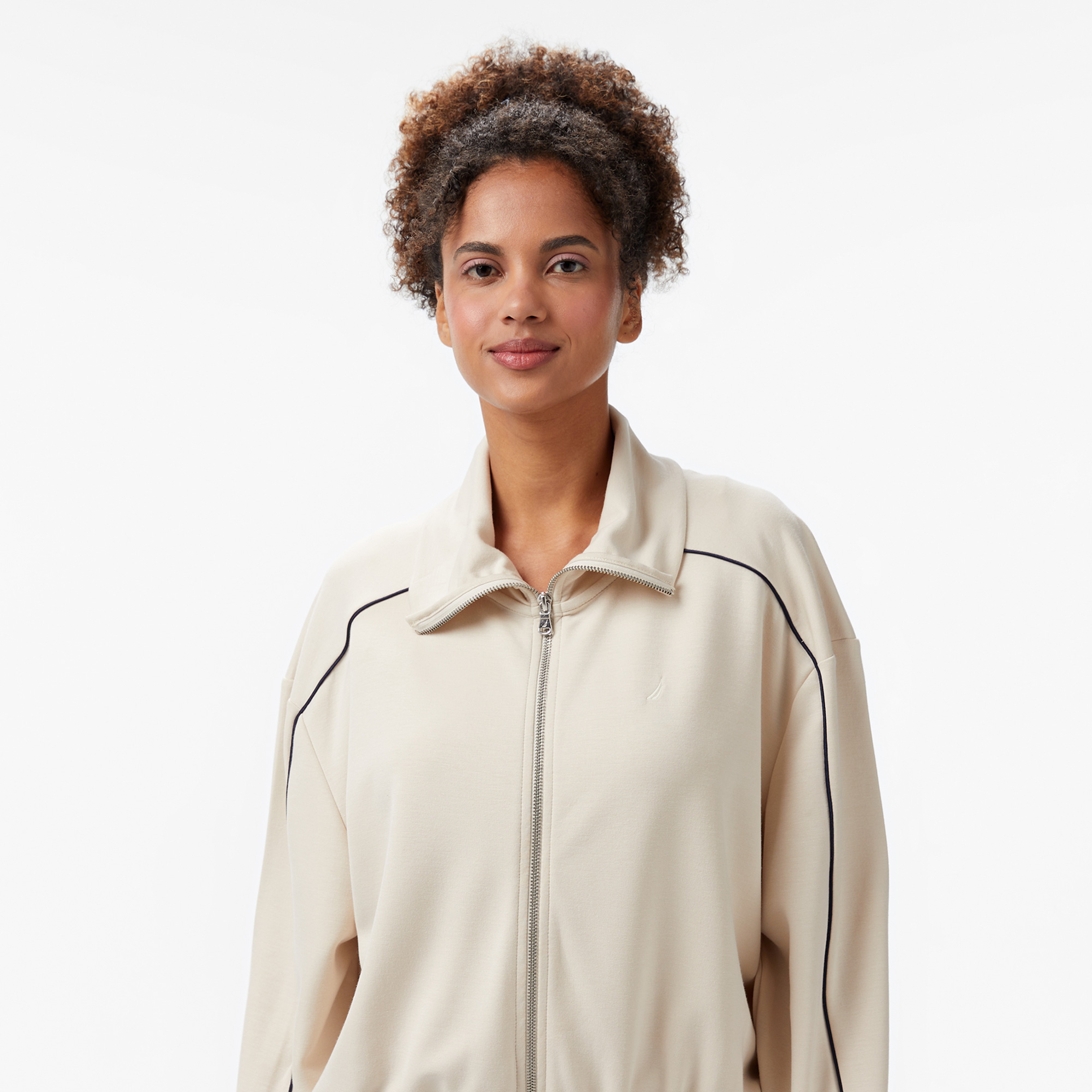 Nautica Kadın Ekru Regular Fit Dik Yaka Sweatshirt