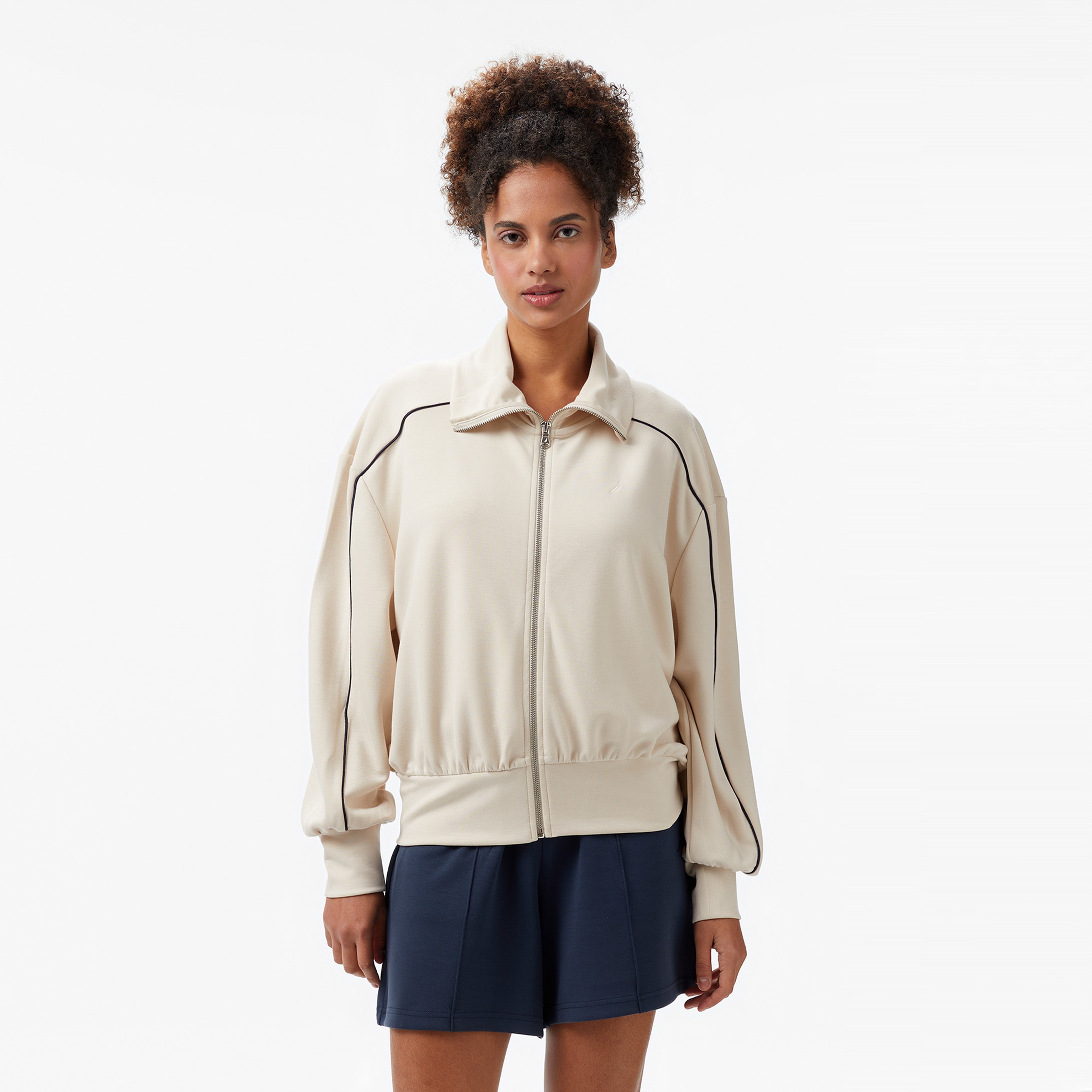 Nautica Kadın Ekru Regular Fit Dik Yaka Sweatshirt