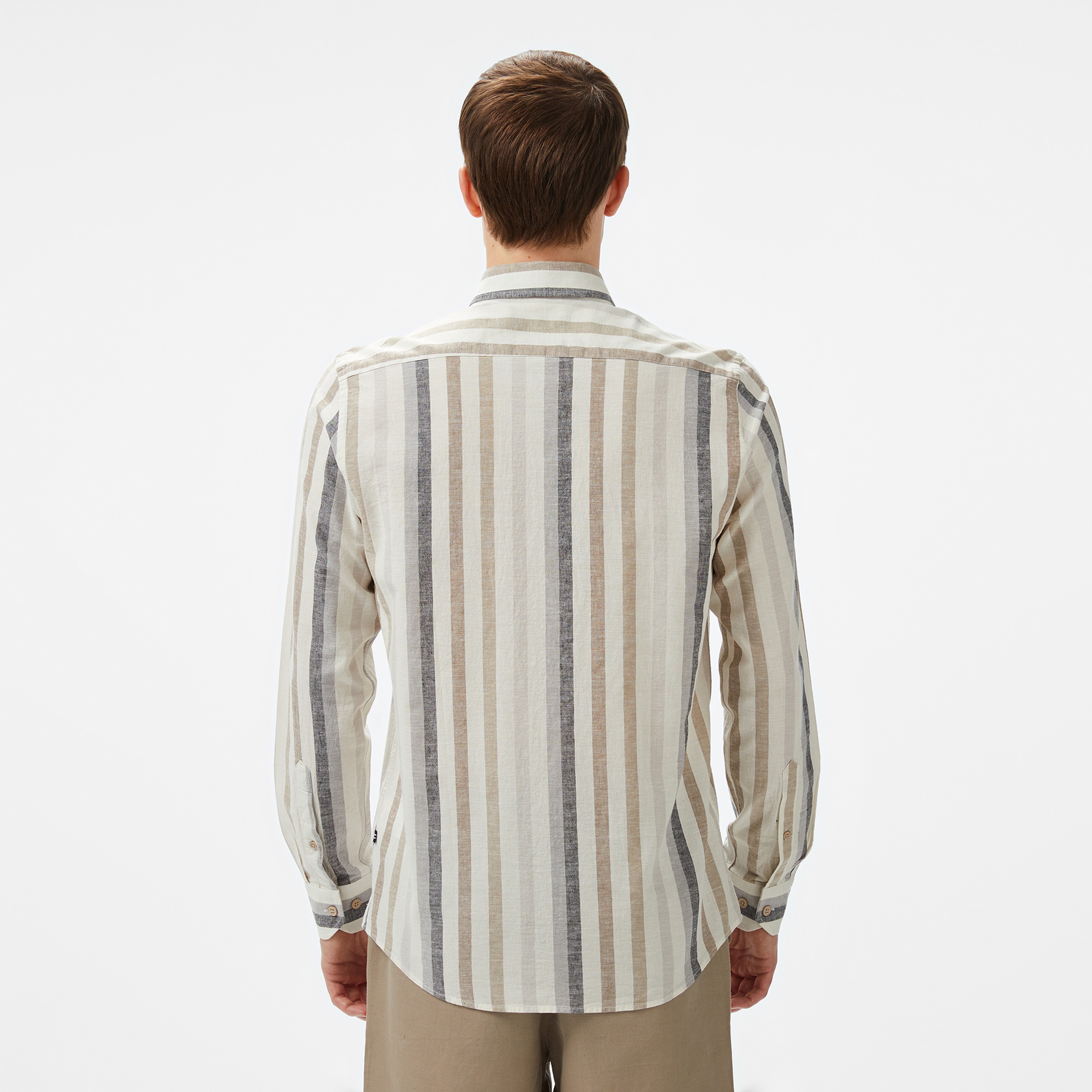 Nautica Erkek Kahverengi Classic Fit Çizgili Gömlek