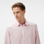 Nautica Erkek Pembe Classic Fit Çizgili Keten Gömlek