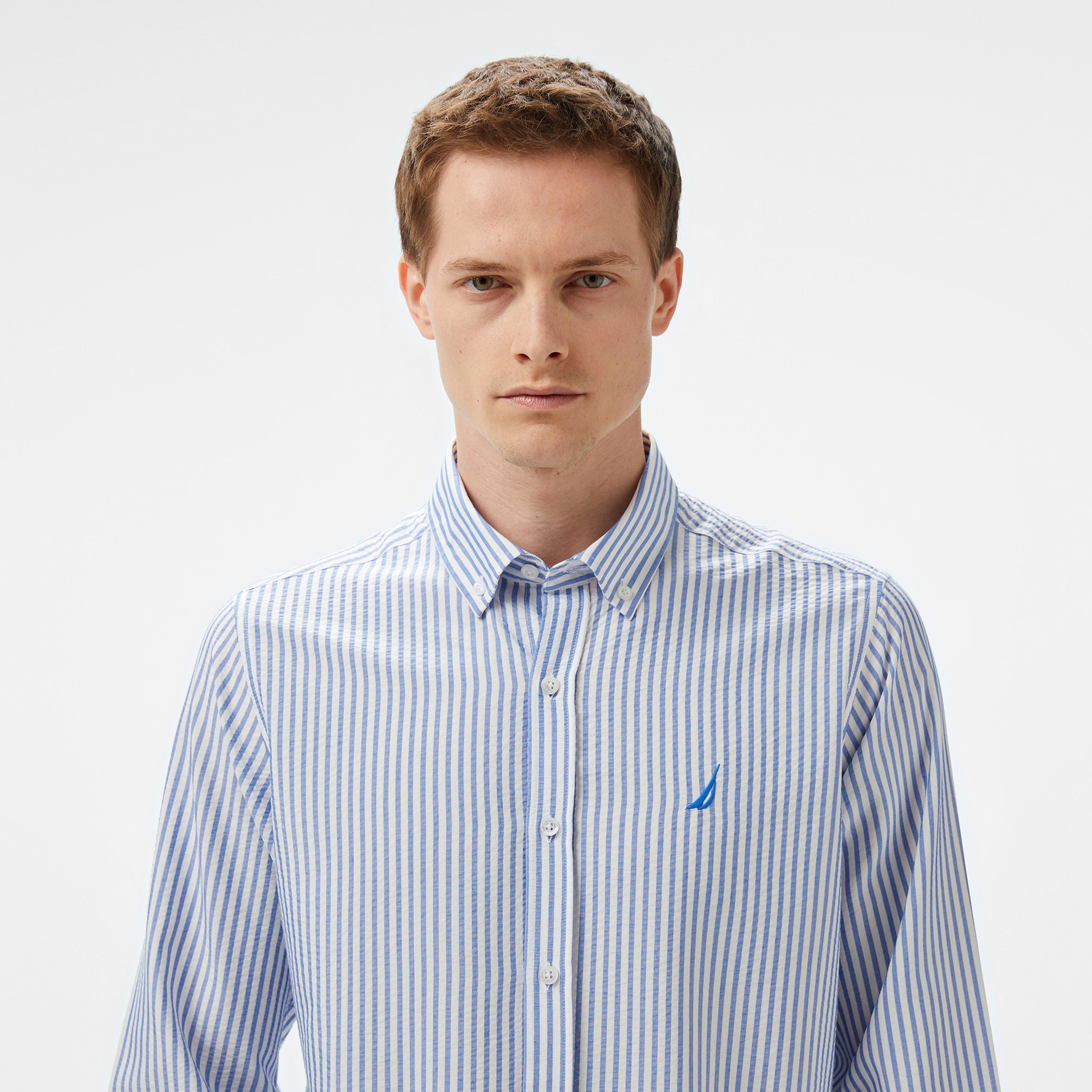 Nautica Erkek Mavi Classic Fit Çizgili Gömlek