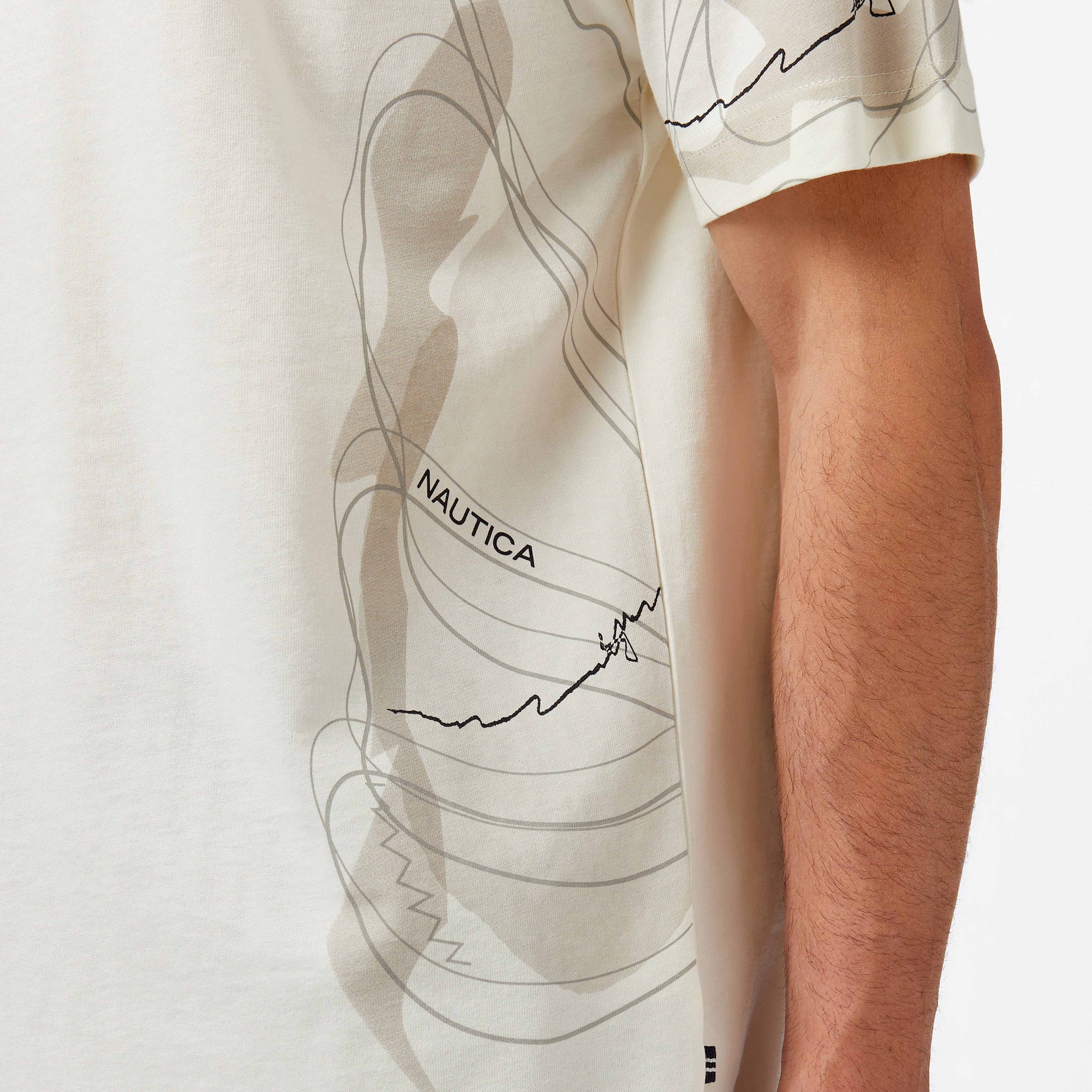 Nautica Erkek Krem Regular Fit Baskılı T-Shirt