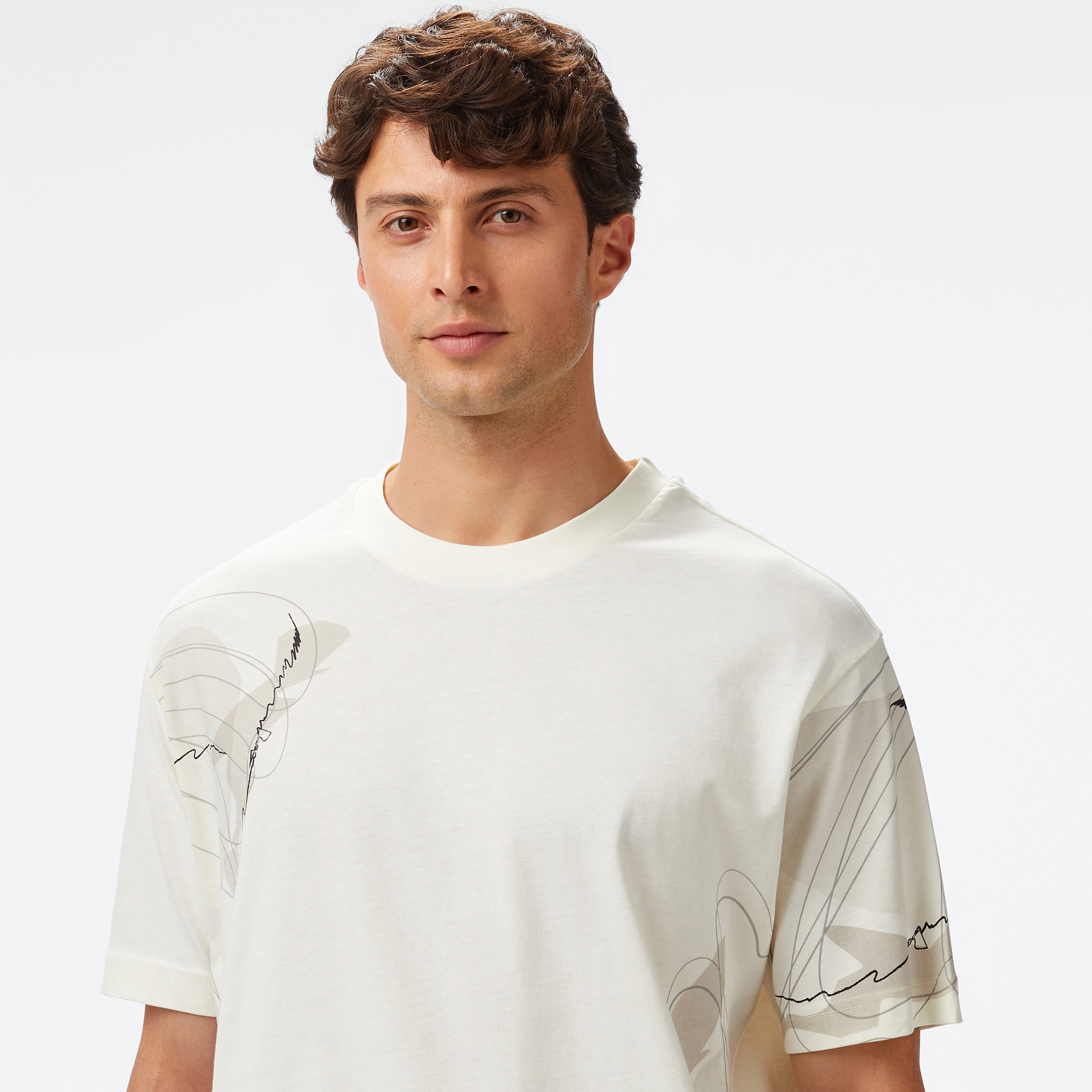 Nautica Erkek Krem Regular Fit Baskılı T-Shirt
