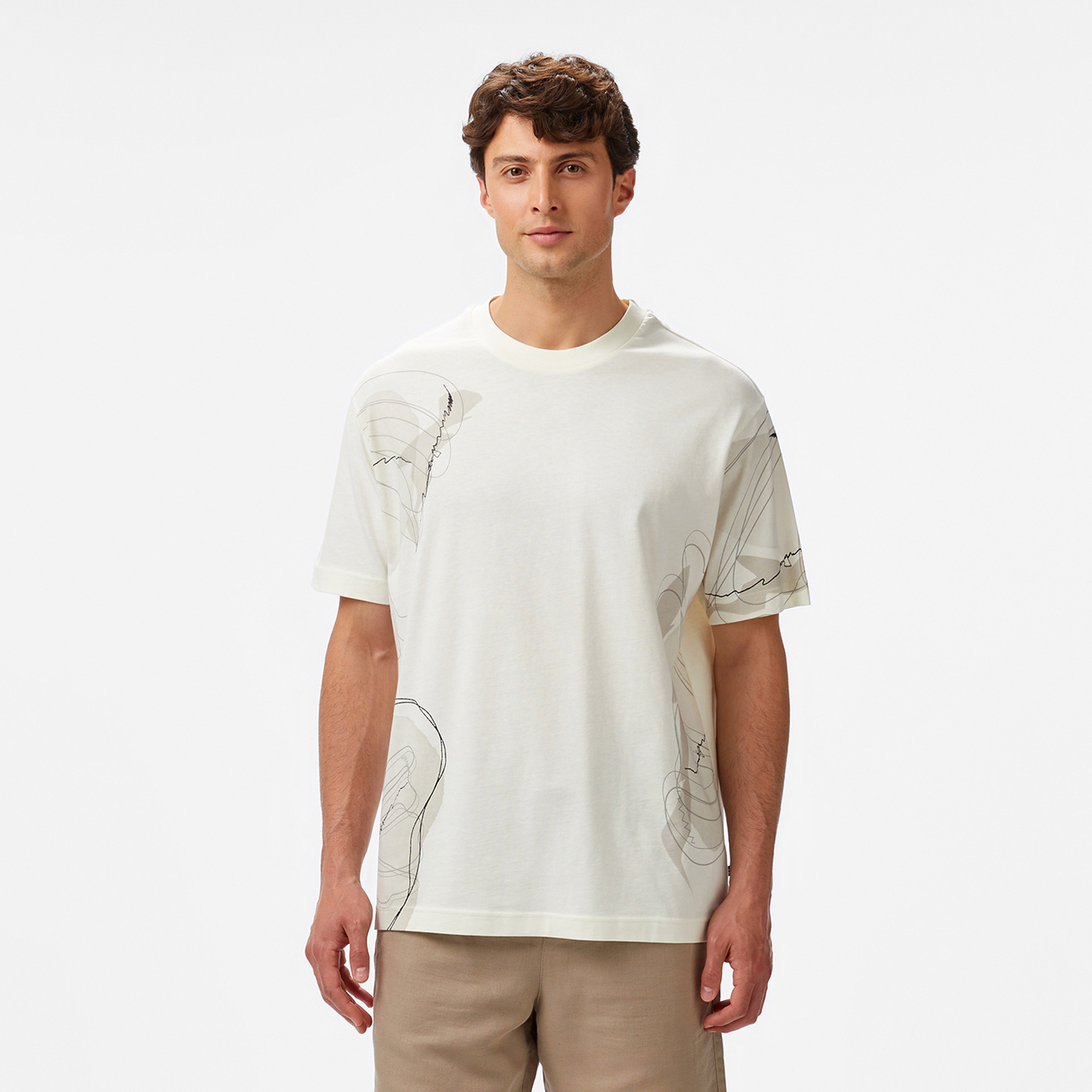 Nautica Erkek Krem Regular Fit Baskılı T-Shirt