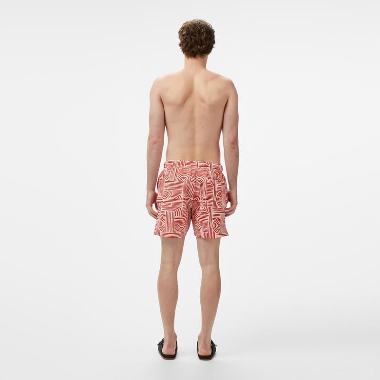 Nautica Erkek Kırmızı Regular Fit Desenli Deniz Şortu