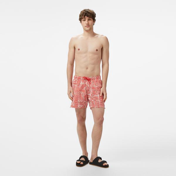 Nautica Erkek Kırmızı Regular Fit Desenli Deniz Şortu