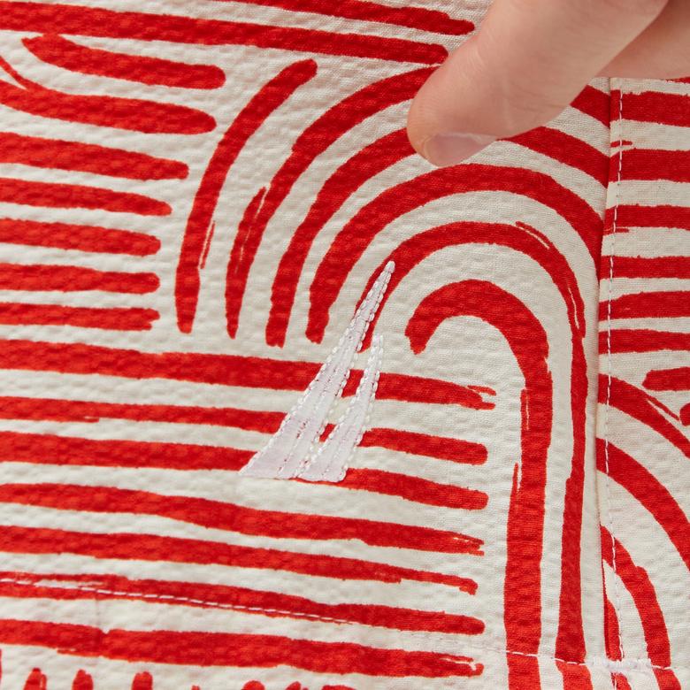 Nautica Erkek Kırmızı Regular Fit Desenli Deniz Şortu