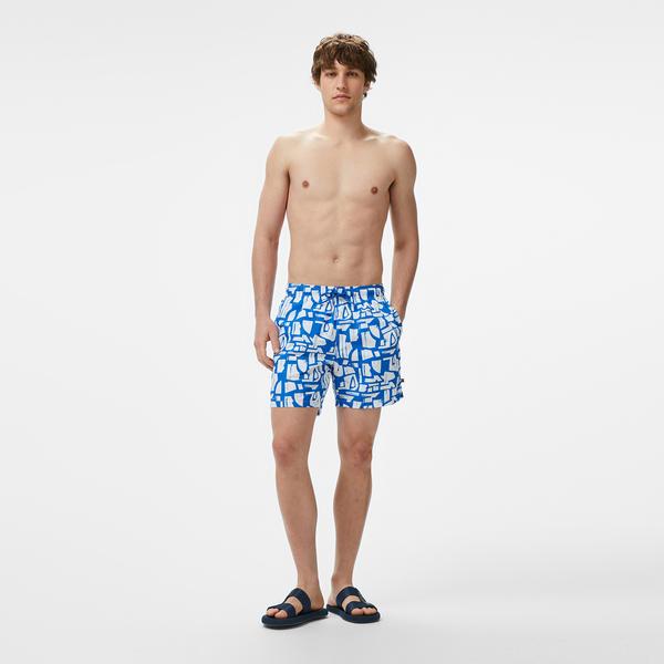 Nautica Erkek Mavi Regular Fit Desenli Deniz Şortu