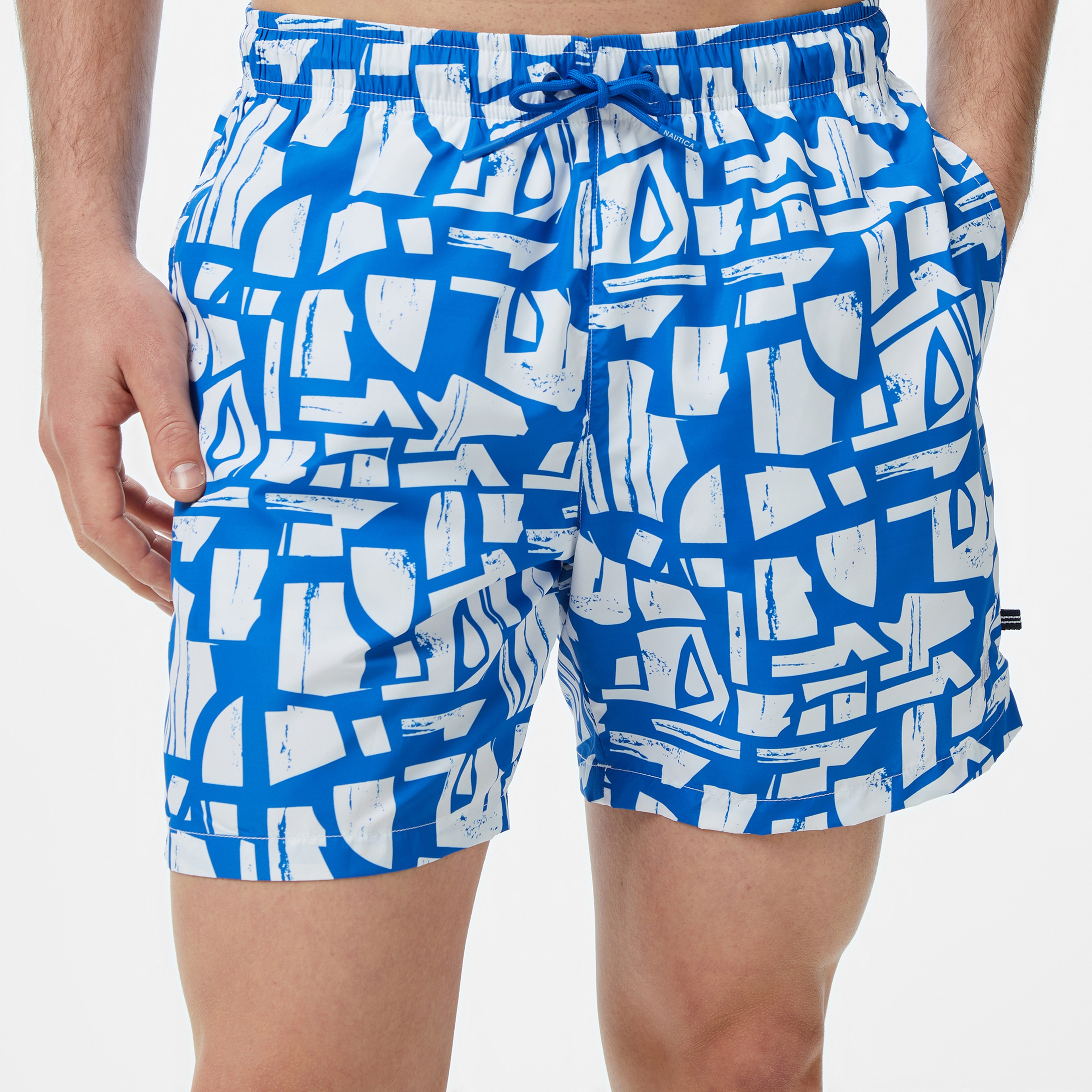 Nautica Erkek Mavi Regular Fit Desenli Deniz Şortu