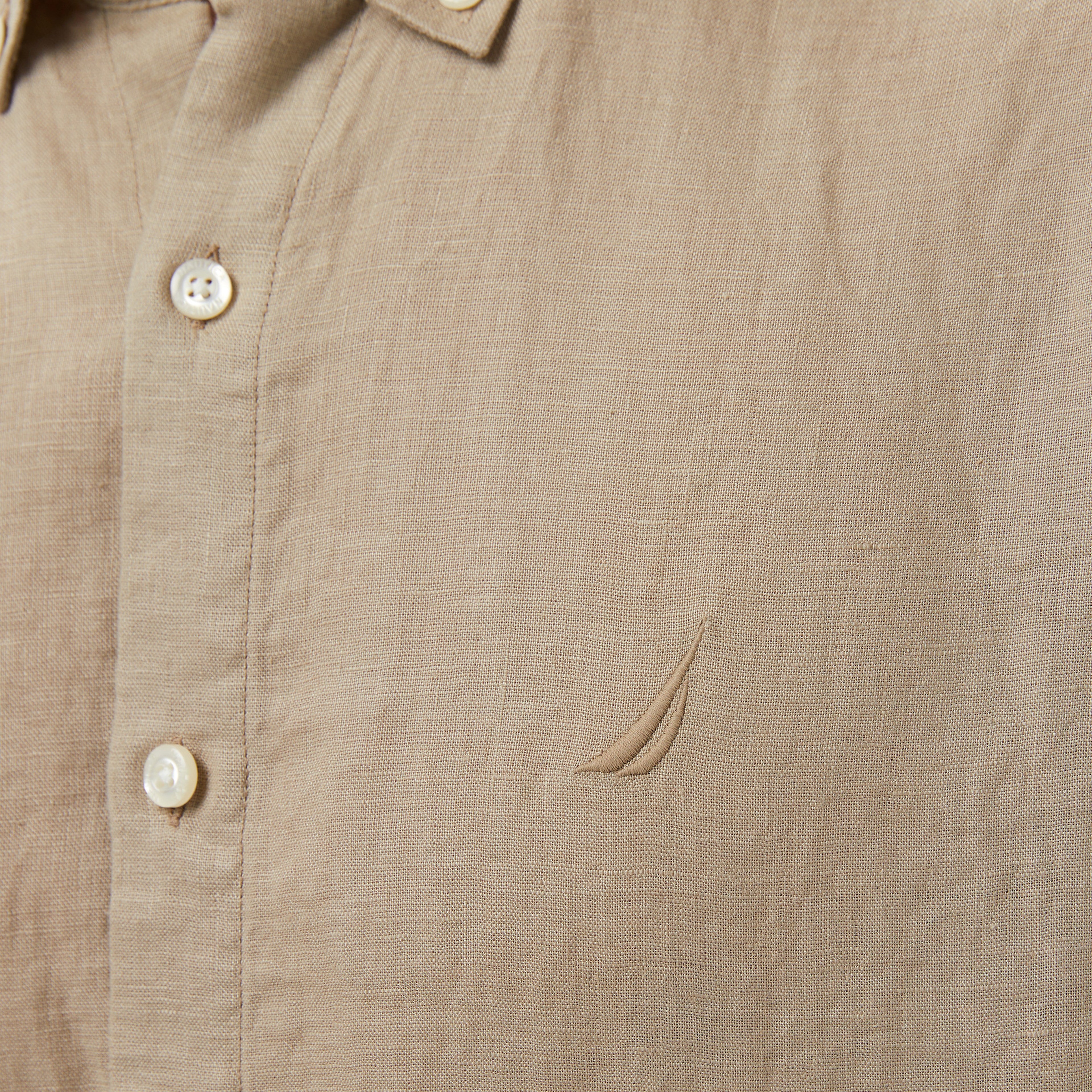 Nautica Erkek Bej Classic Fit Keten Gömlek