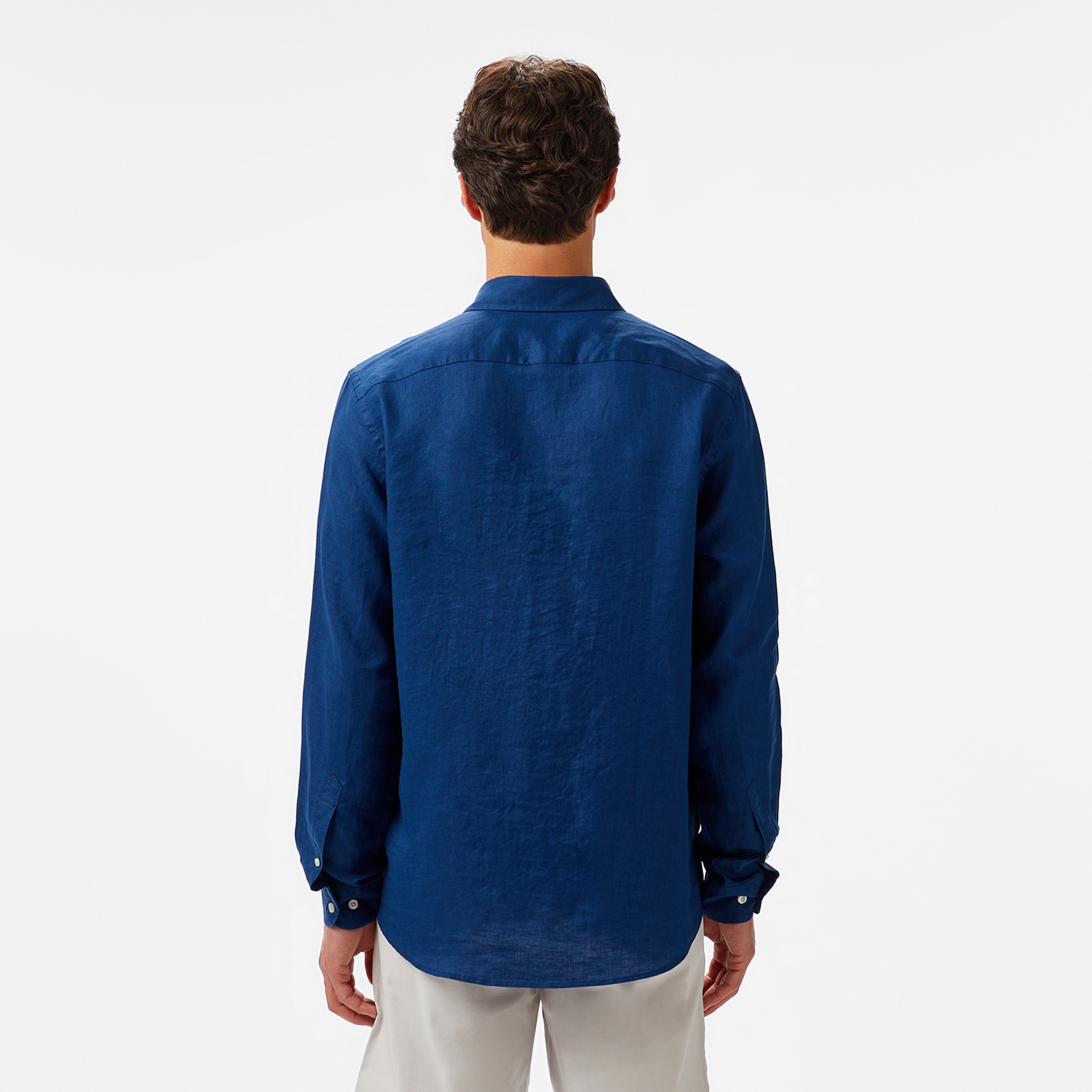 Nautica Erkek Mavi Classic Fit Keten Gömlek