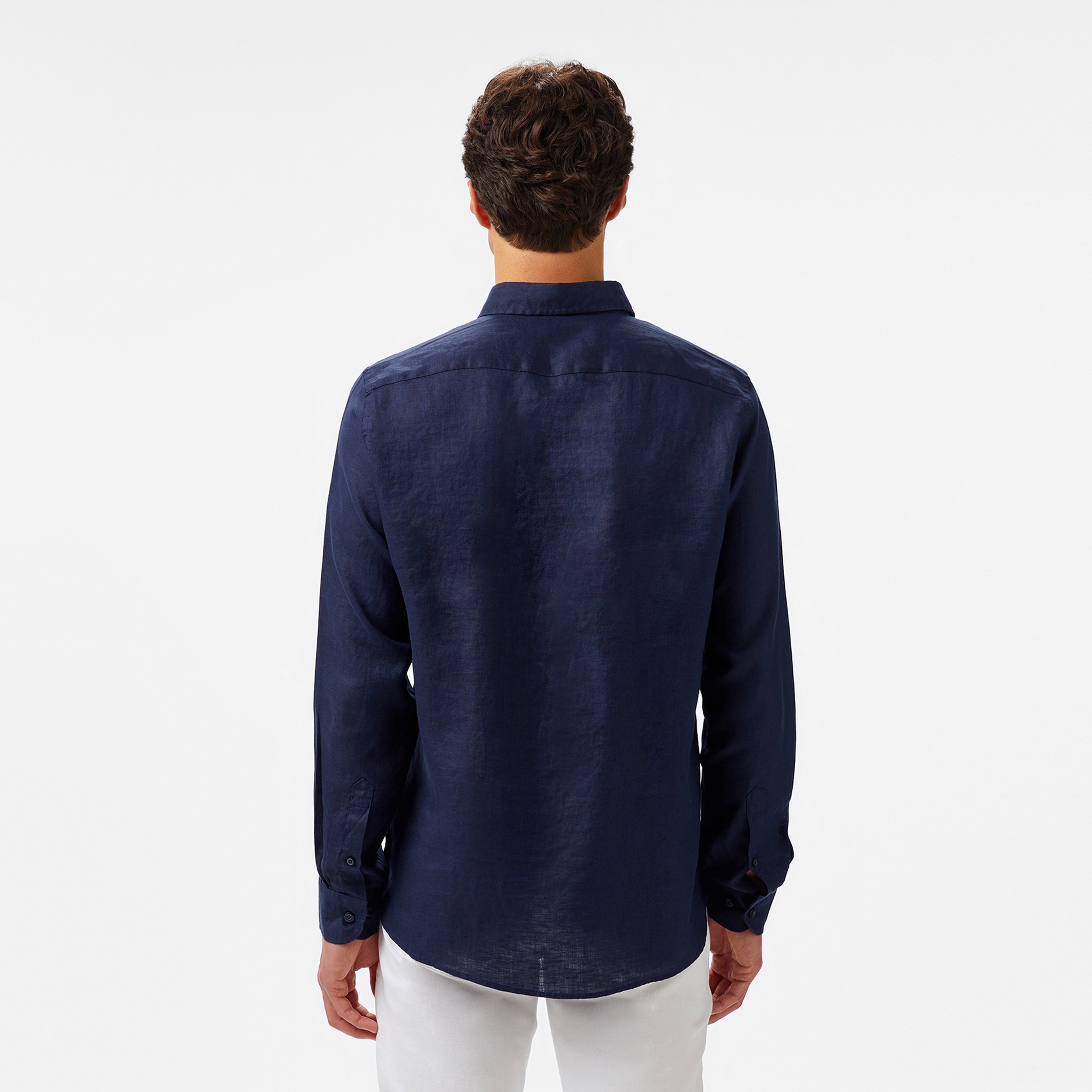 Nautica Erkek Lacivert Classic Fit Keten Gömlek