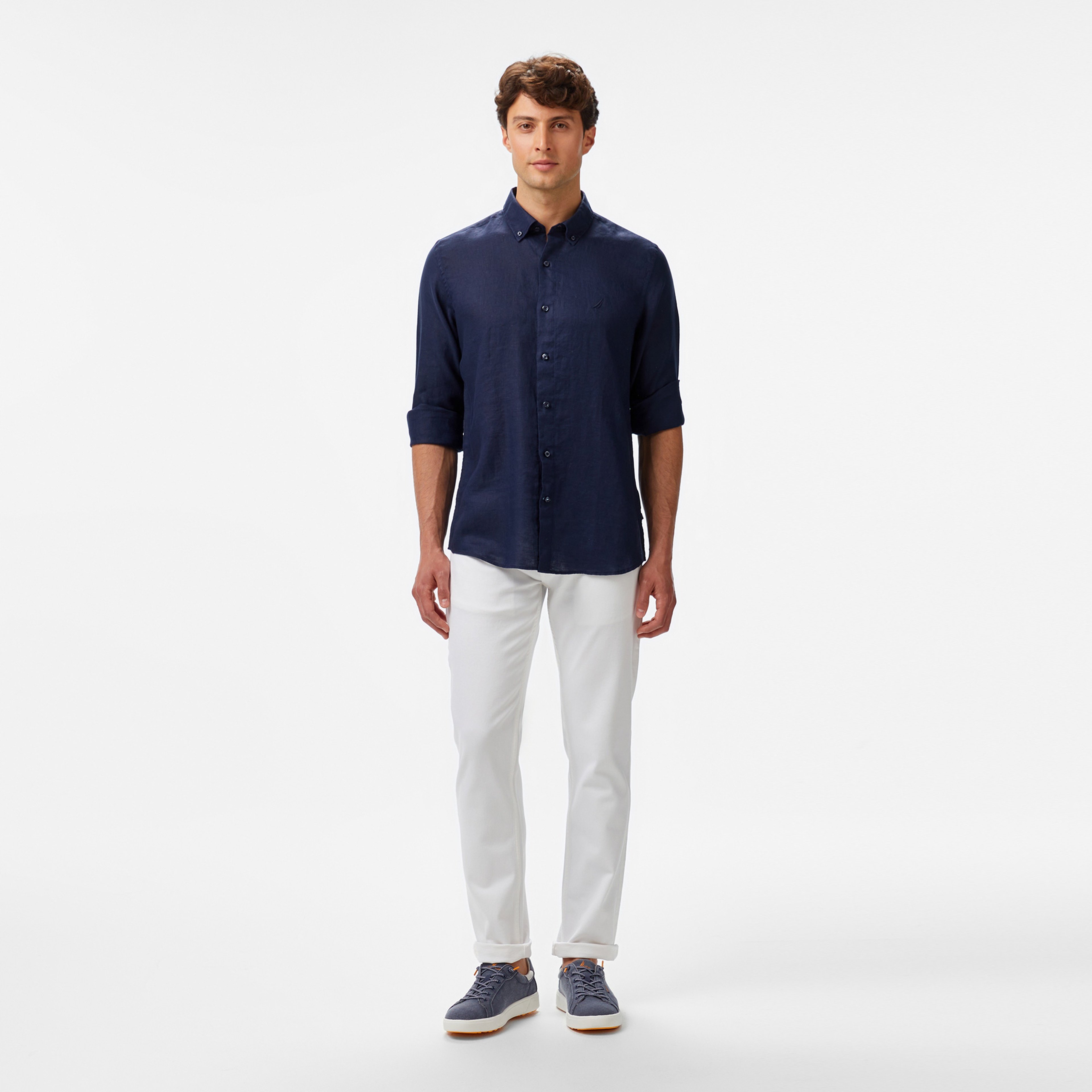 Nautica Erkek Lacivert Classic Fit Keten Gömlek