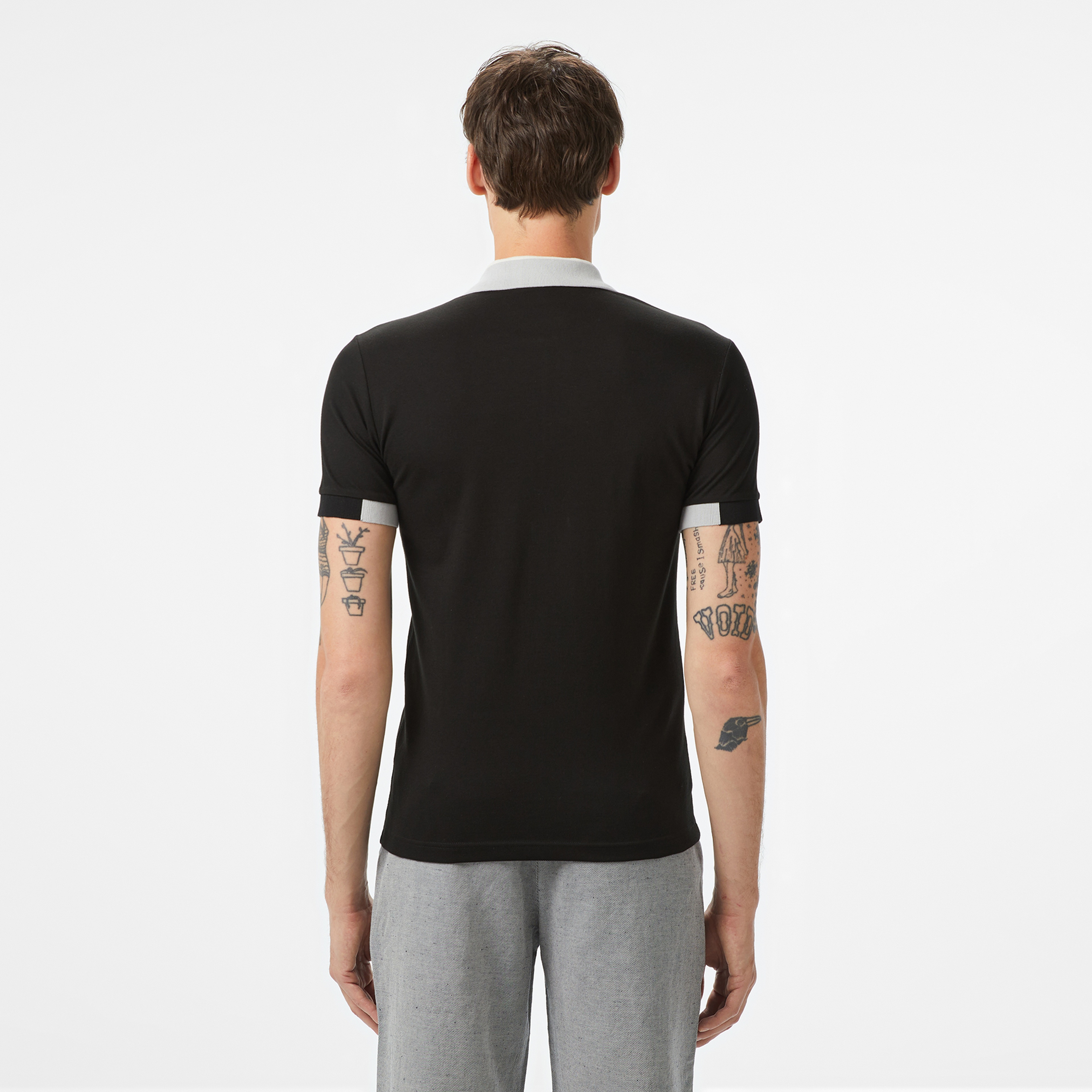 Erkek Regular Fit Yarım Fermuarlı Baskılı Siyah Polo