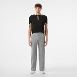 Erkek Regular Fit Yarım Fermuarlı Baskılı Siyah Polo