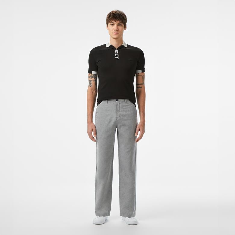 Erkek Regular Fit Yarım Fermuarlı Baskılı Siyah Polo