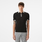 Erkek Regular Fit Yarım Fermuarlı Baskılı Siyah Polo