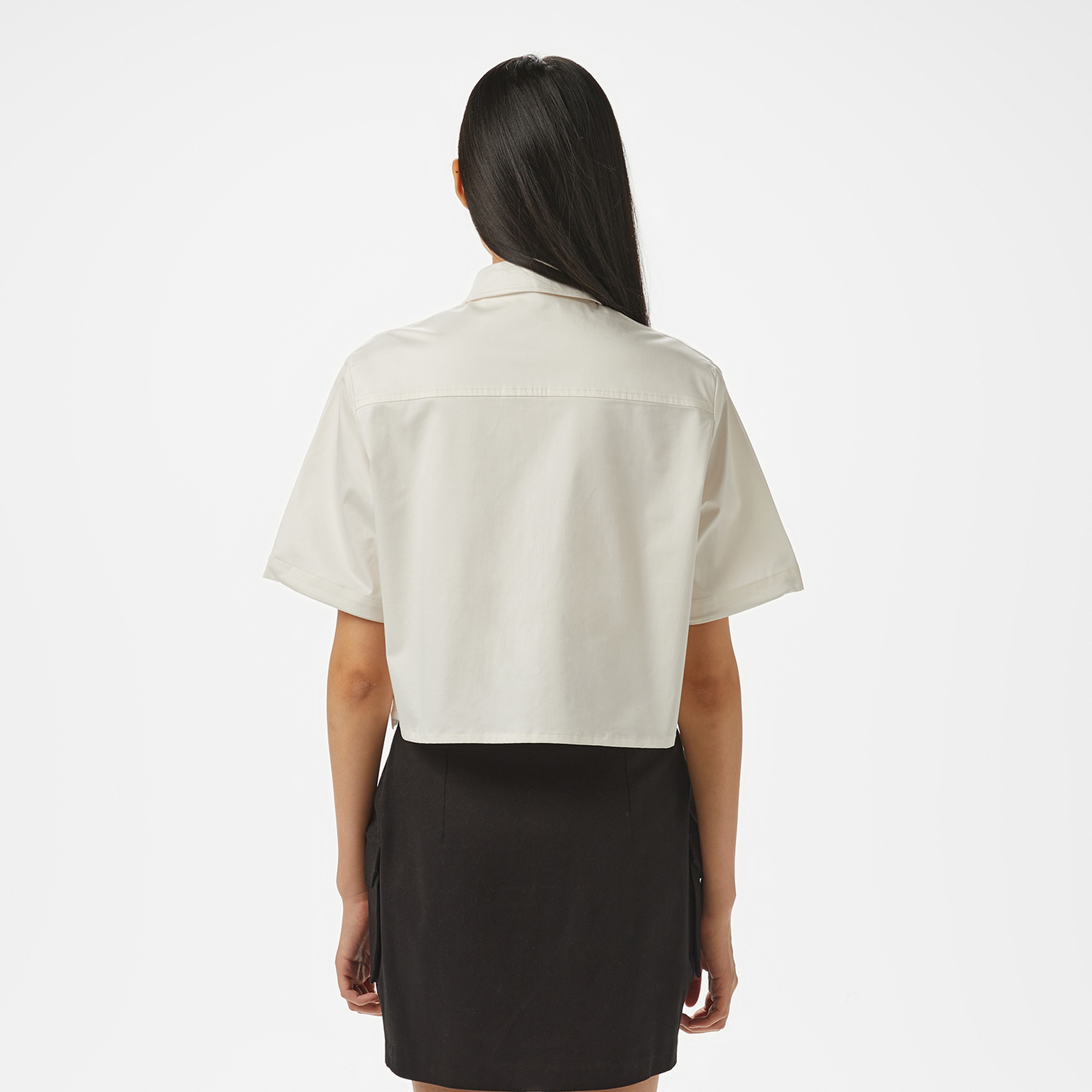 Kadın Regular Fit Yarım Kol Krem Gömlek