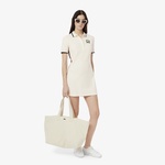 Kadın Slim Fit Kısa Kollu Polo Yaka Renk Bloklu Krem Elbise