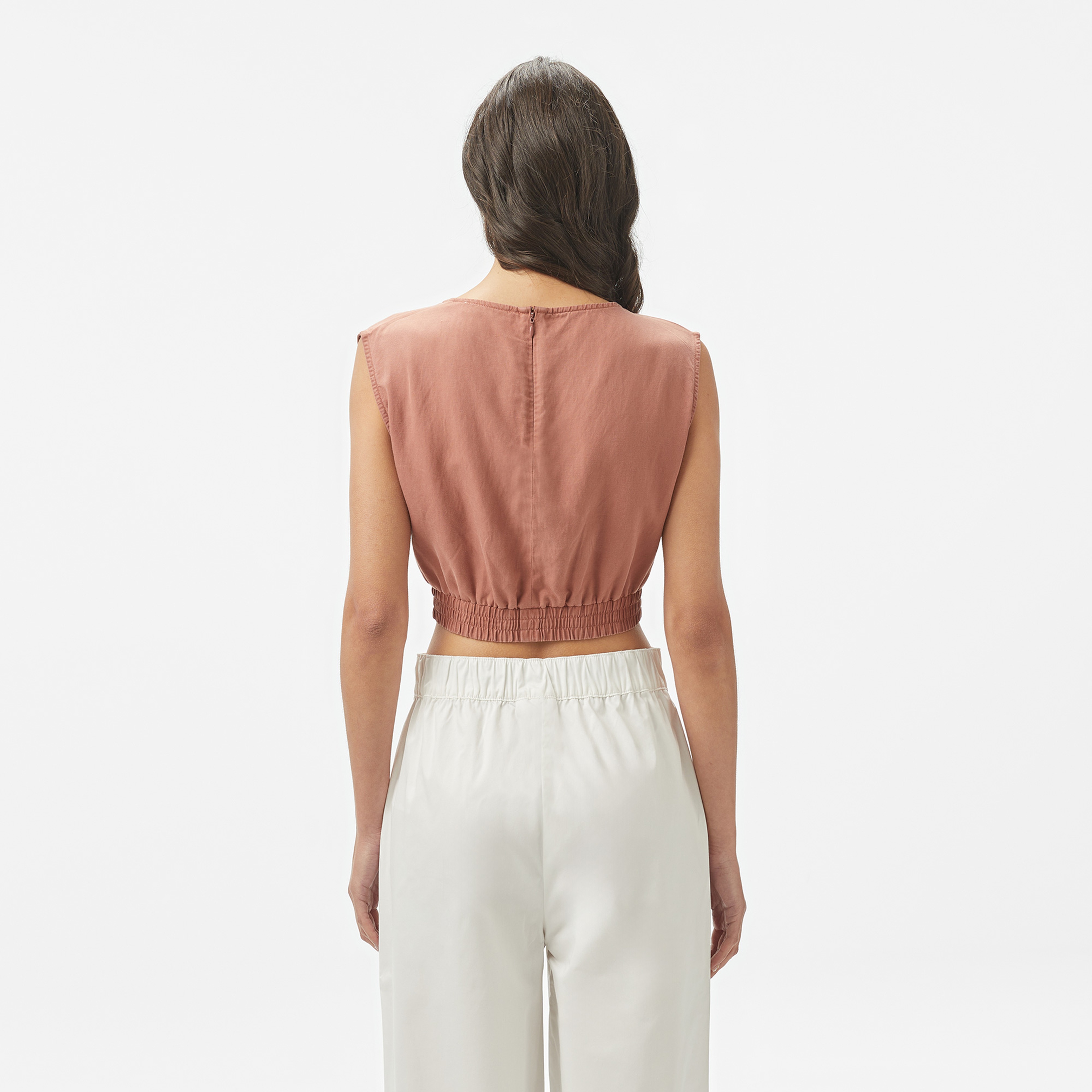 Kadın Regular Fit Kolsuz Bisiklet Yaka Kahverengi Bluz