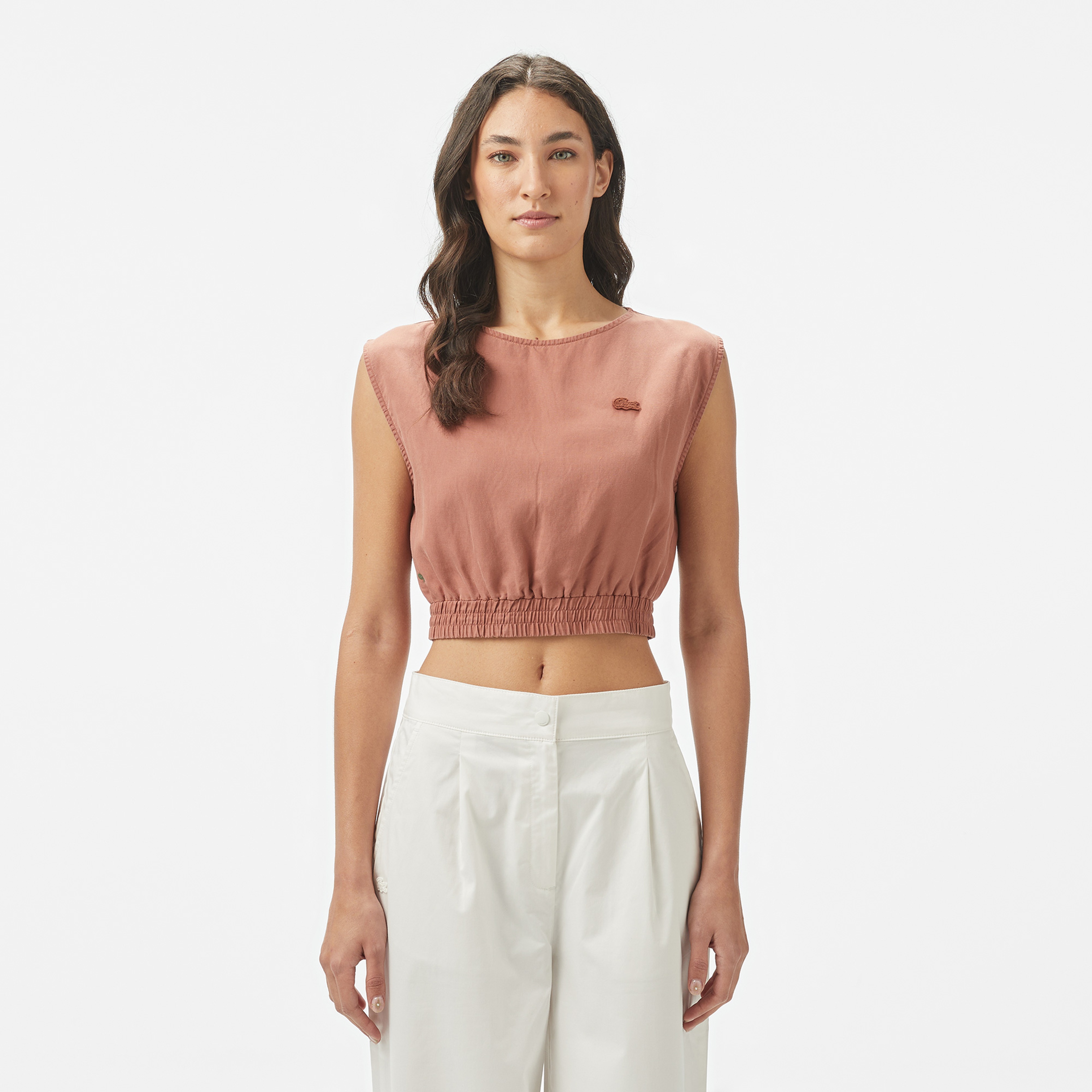 Kadın Regular Fit Kolsuz Bisiklet Yaka Kahverengi Bluz