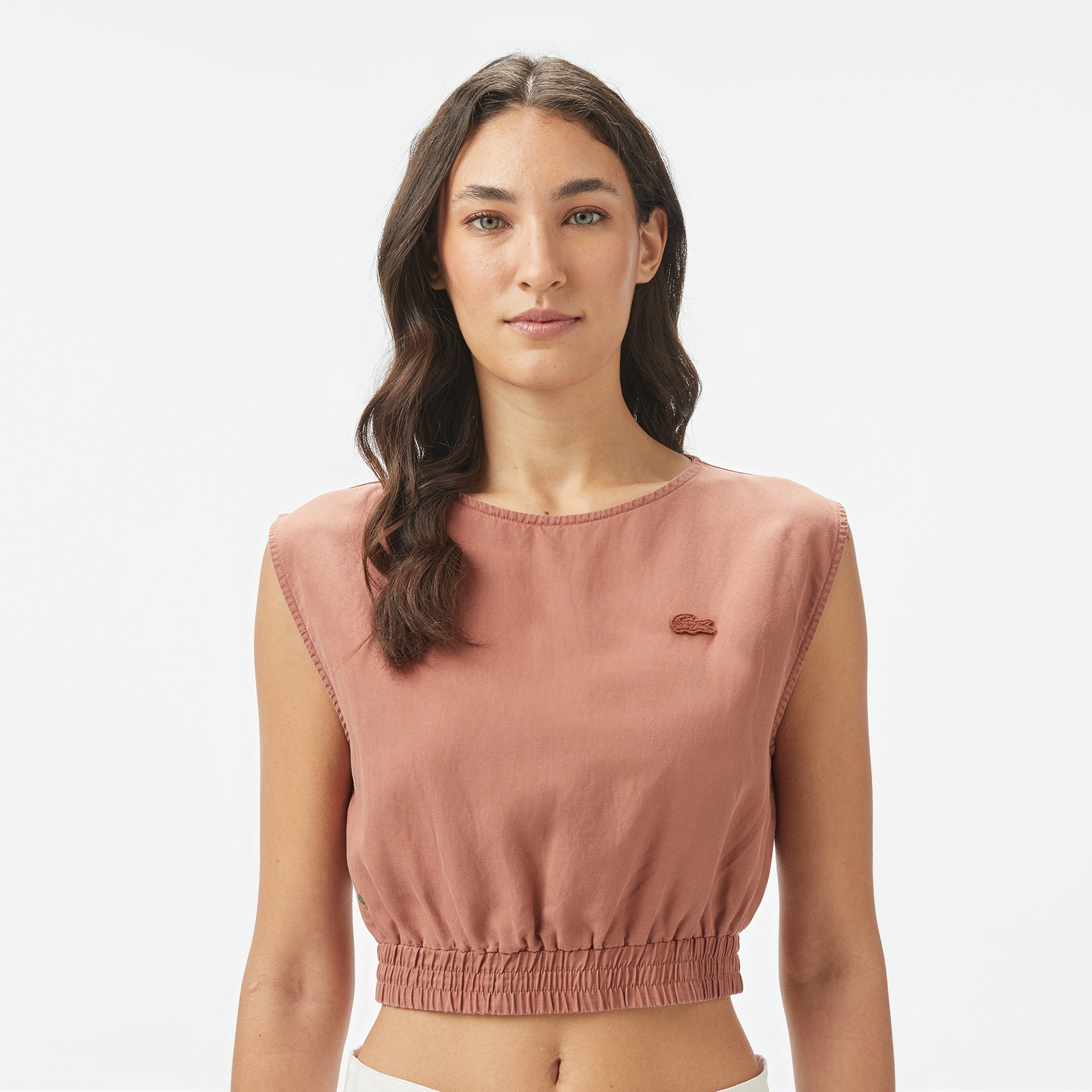 Kadın Regular Fit Kolsuz Bisiklet Yaka Kahverengi Bluz