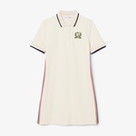 Kadın Slim Fit Kısa Kollu Polo Yaka Renk Bloklu Krem Elbise