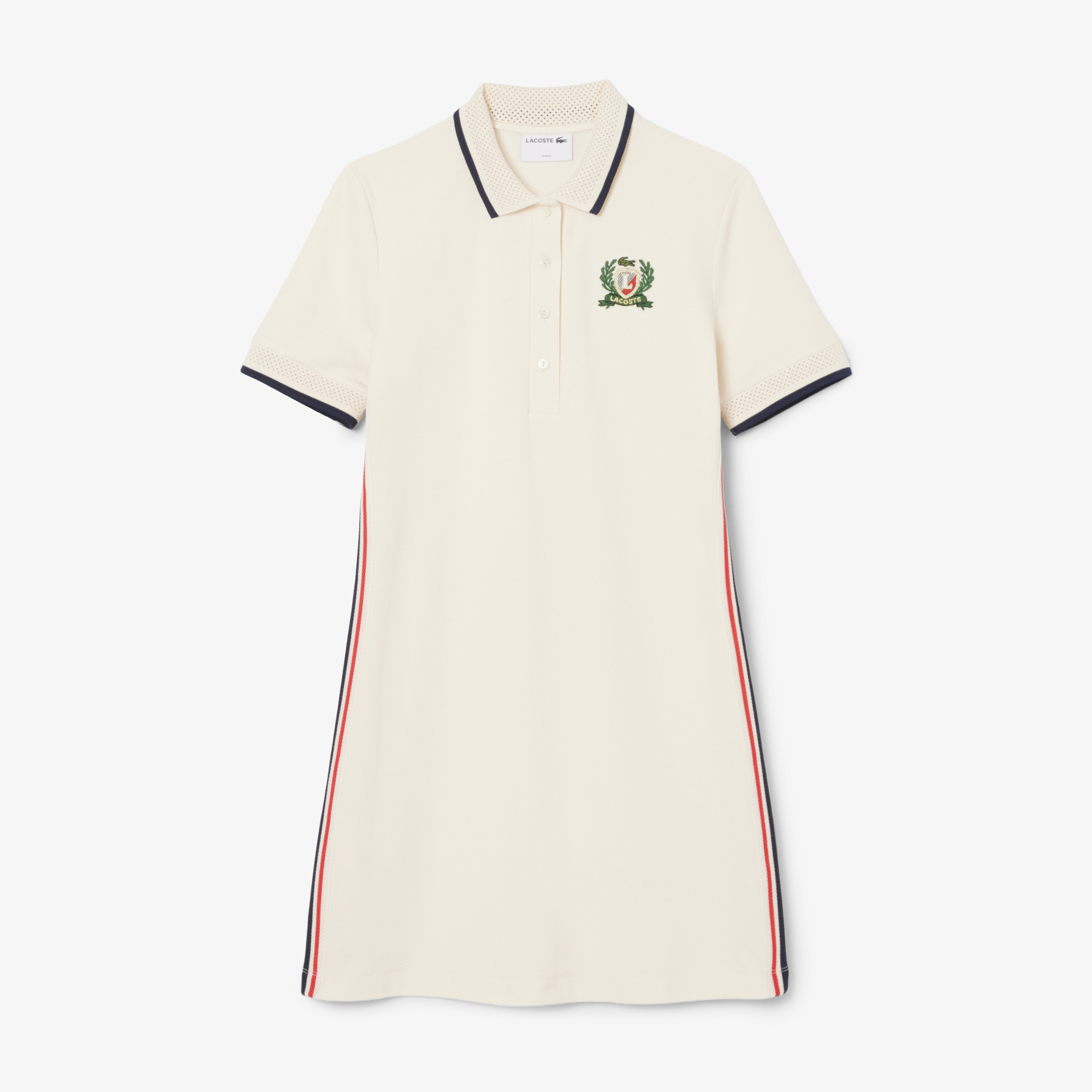 Kadın Slim Fit Kısa Kollu Polo Yaka Renk Bloklu Krem Elbise