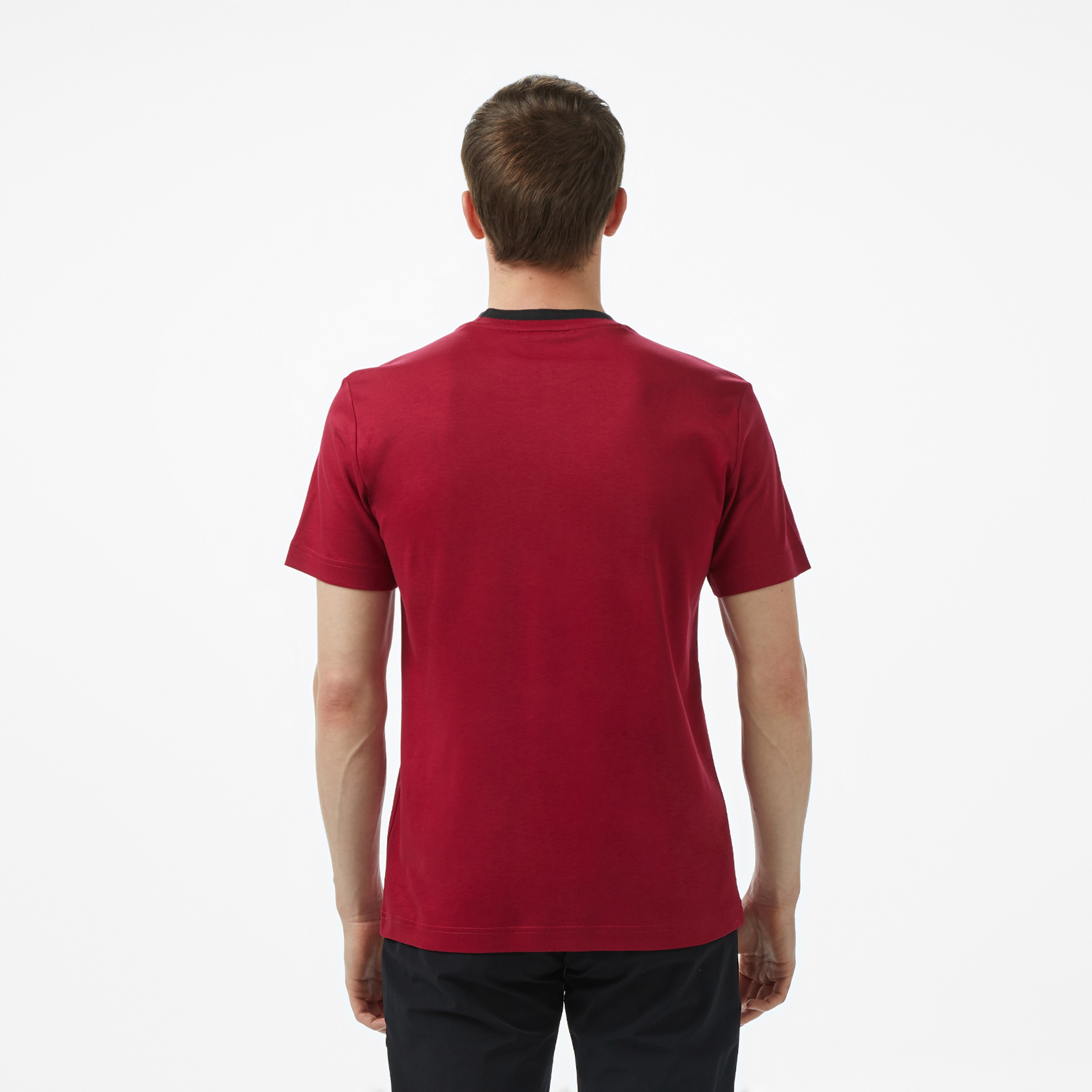 Erkek Slim Fit Bisiklet Yaka Baskılı Bordo T-Shirt