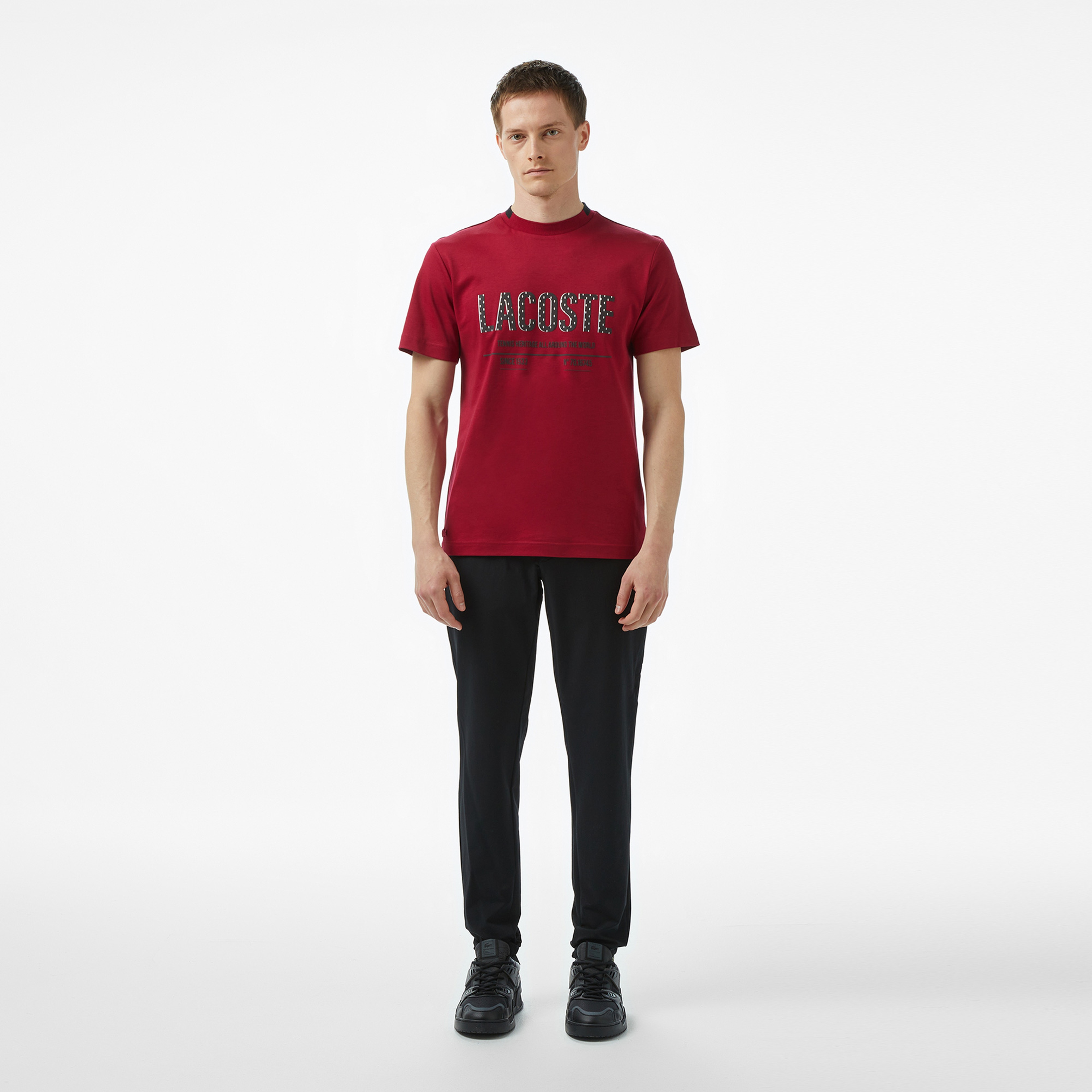 Erkek Slim Fit Bisiklet Yaka Baskılı Bordo T-Shirt