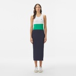 Kadın Slim Fit Kolsuz Bisiklet Yaka Renk Bloklu Lacivert Elbise