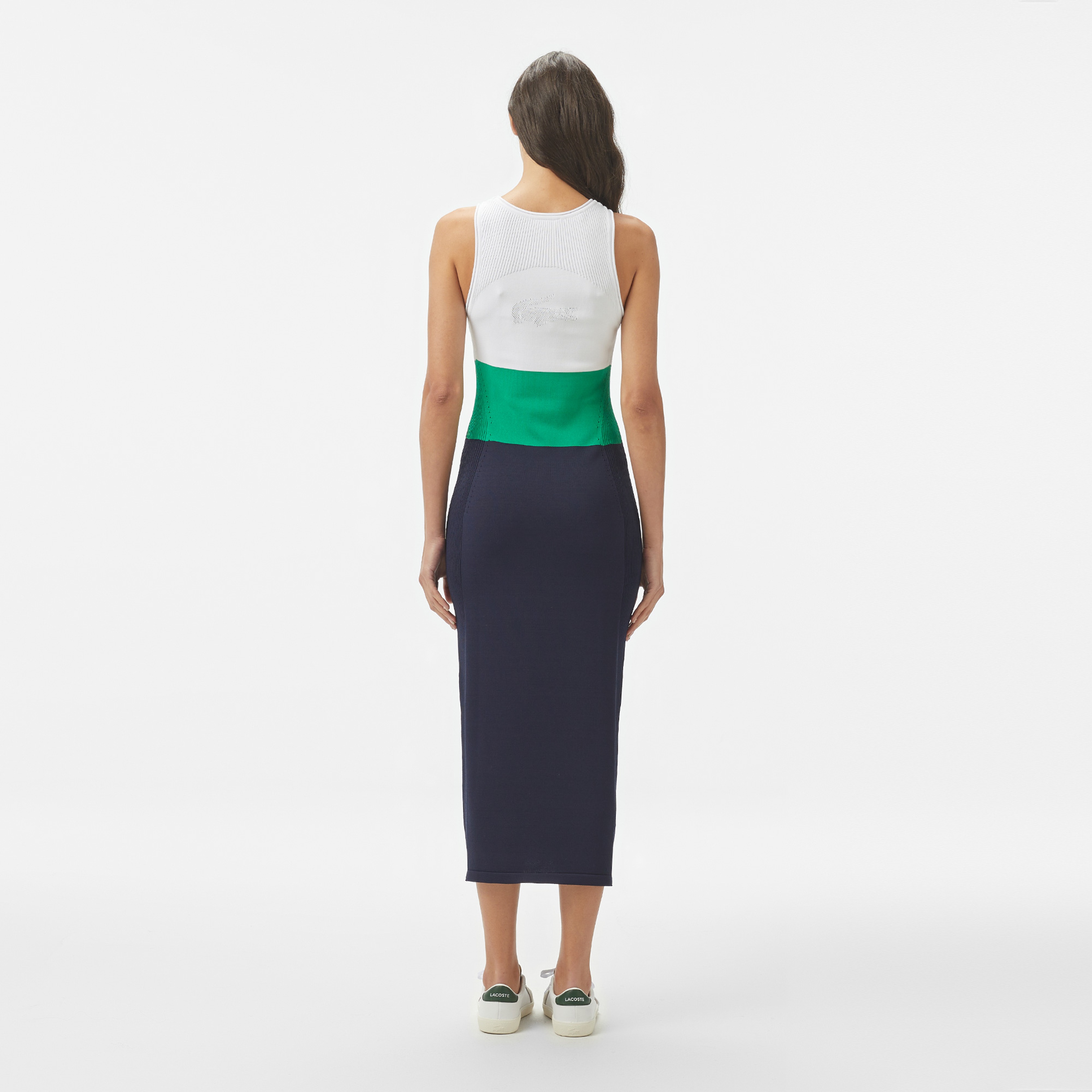 Kadın Slim Fit Kolsuz Bisiklet Yaka Renk Bloklu Lacivert Elbise